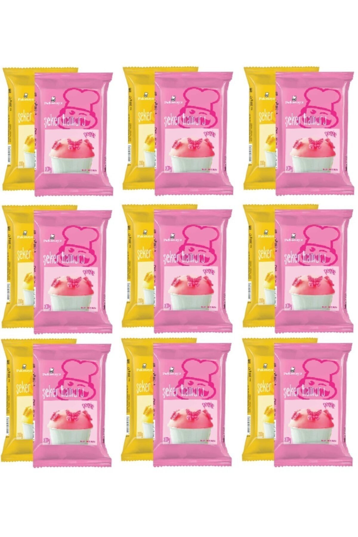 Pakmaya Şeker Hamuru Sarı 200 Gr X 9 Adet & Şeker Hamuru Pembe 200 Gr X 9 Adet