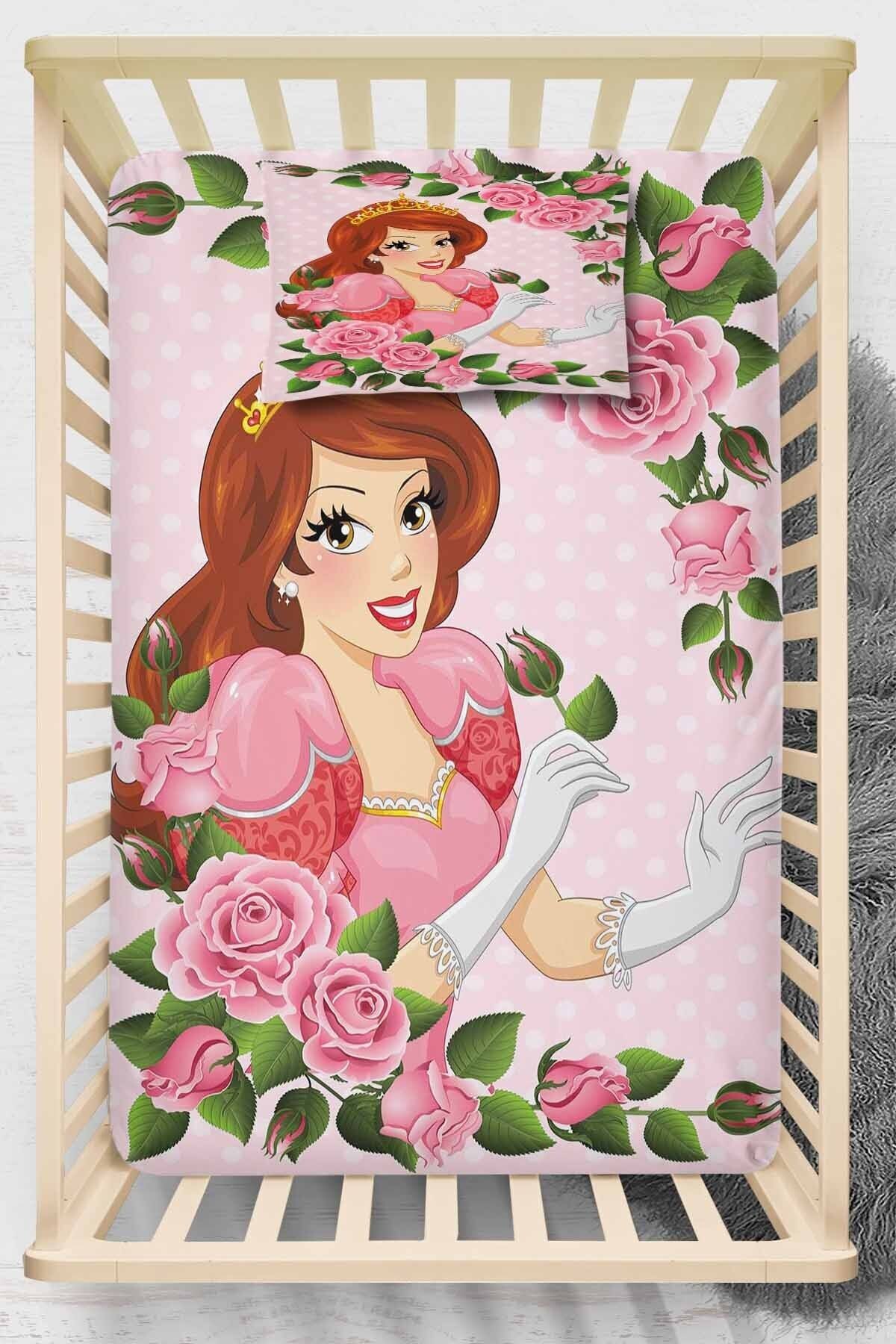 Else Halı Else Pembe Prenses Çiçekler 3d Desenli Lastikli Bebek Çarşaf Takımı 70x140cm