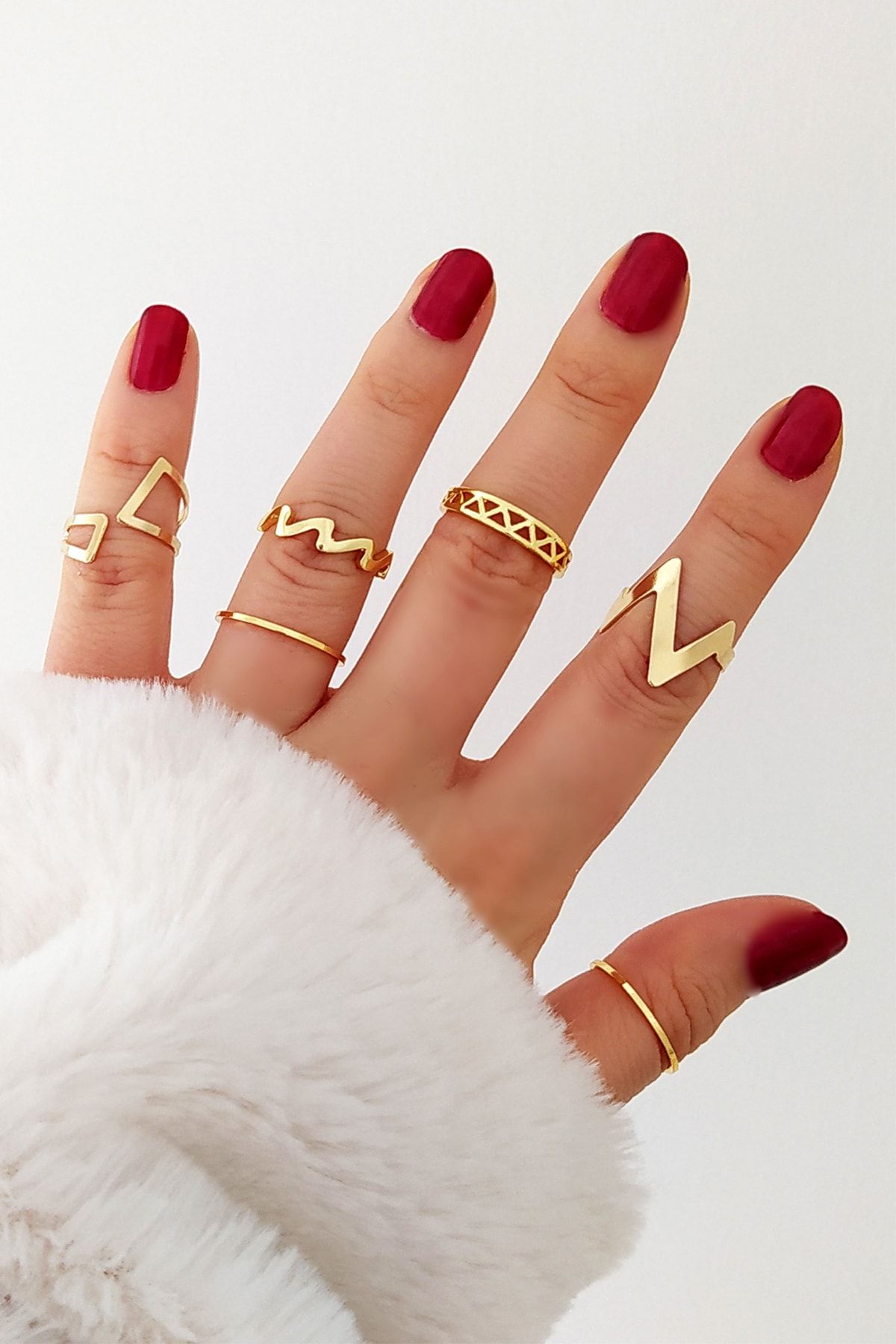 Playseba 6 Adet Bohem Zigzag Gold Renk Çoklu Eklem Ve Yüzük Seti