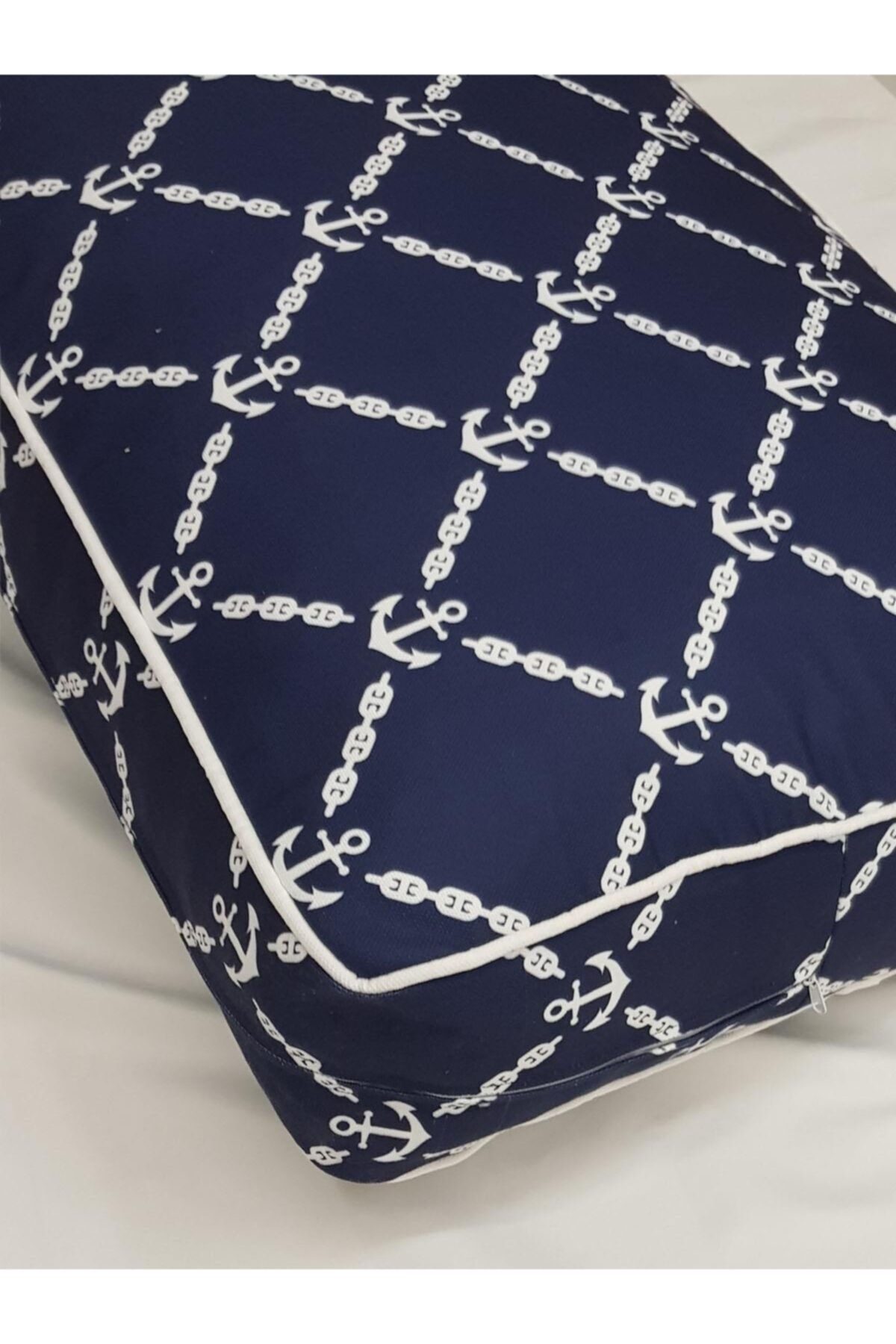 Evimstil Çapa Desenli Biyeli Içlikli Minder 50-70 Cm 18 Cm Yüksekliğinde Dolgulu Fermuarlı Yıkanabilir