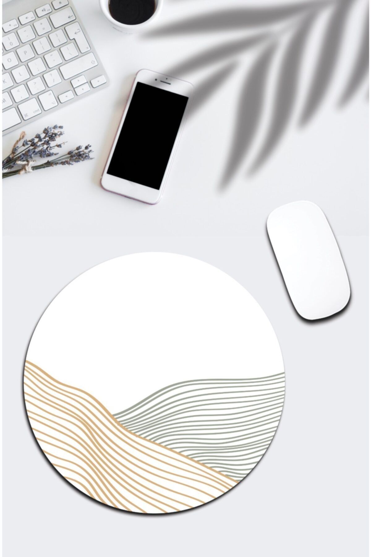 pixolog Soyut Çizim Dalga Desenli Yuvarlak Mouse Pad 836