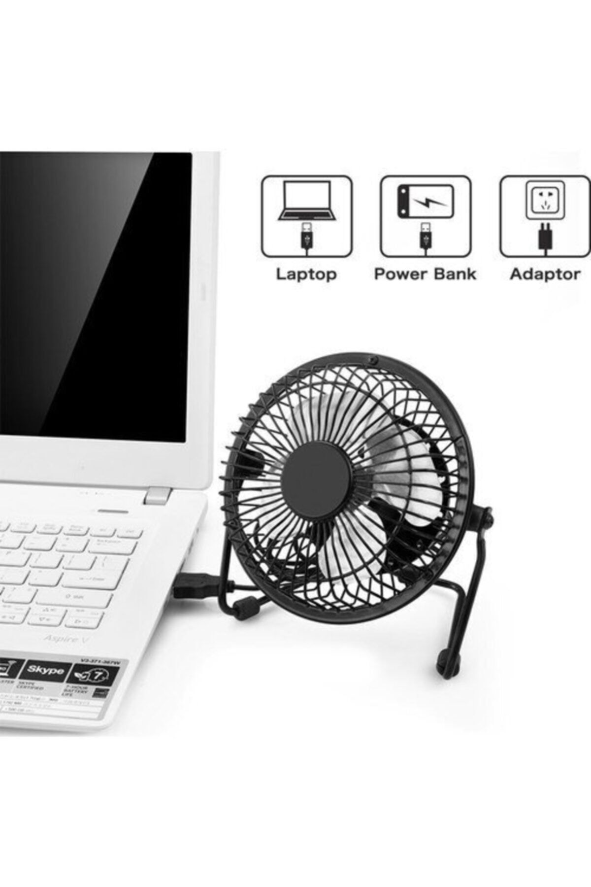 AldımGeldi Metal Büyük Boy Usb Pc Masaüstü Araç Pervane Large Vantilatör Renk Siyah