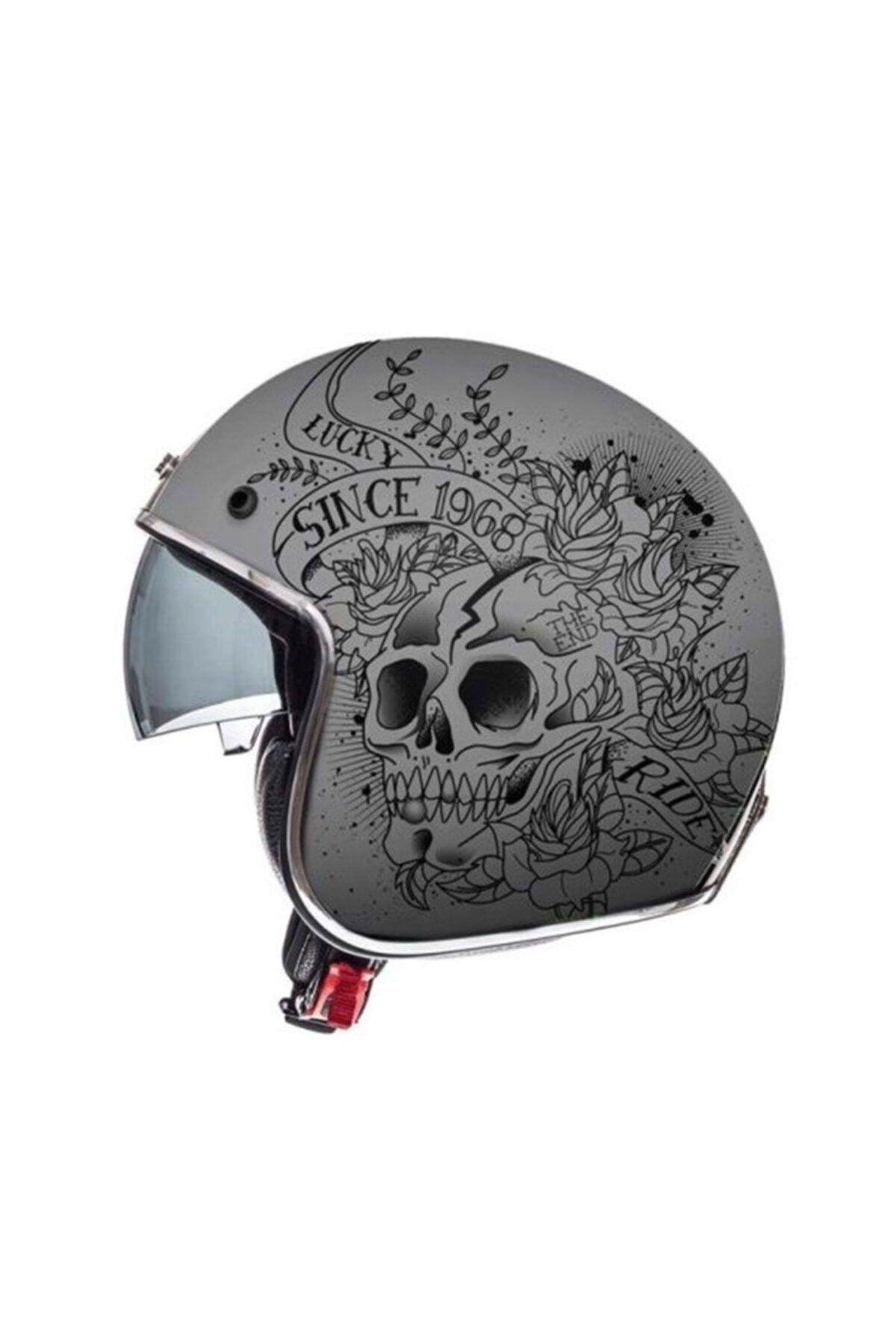 MT Jet Le Mans 2 Sv Skull Roses A2 Mat Gri Yarım Motosiklet Kaskı