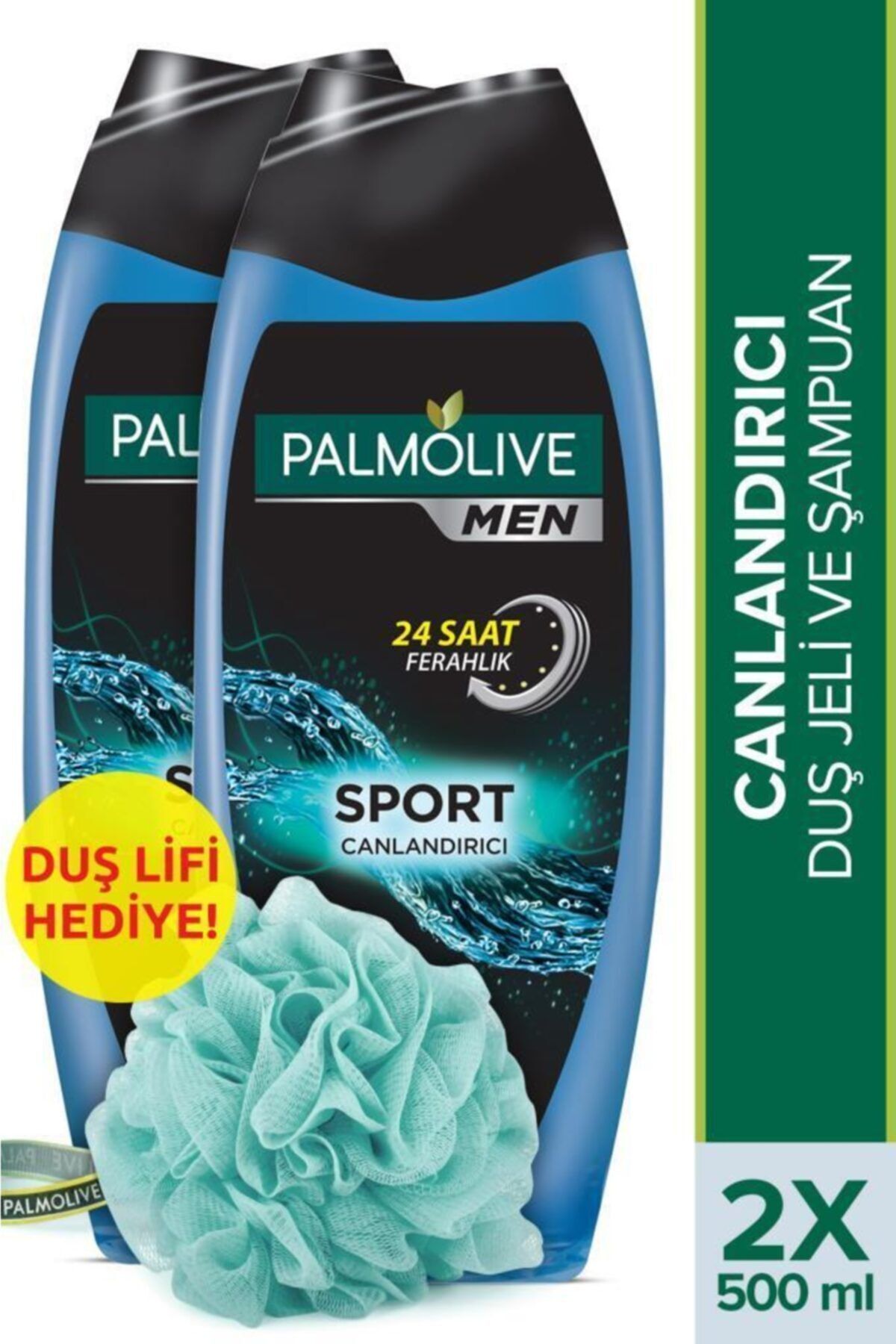 Palmolive Men Sport 3'ü 1 Arada Canlandırıcı Duş Jeli Ve Şampuan 500 ml X 2 Adet Duş Lifi Hediye