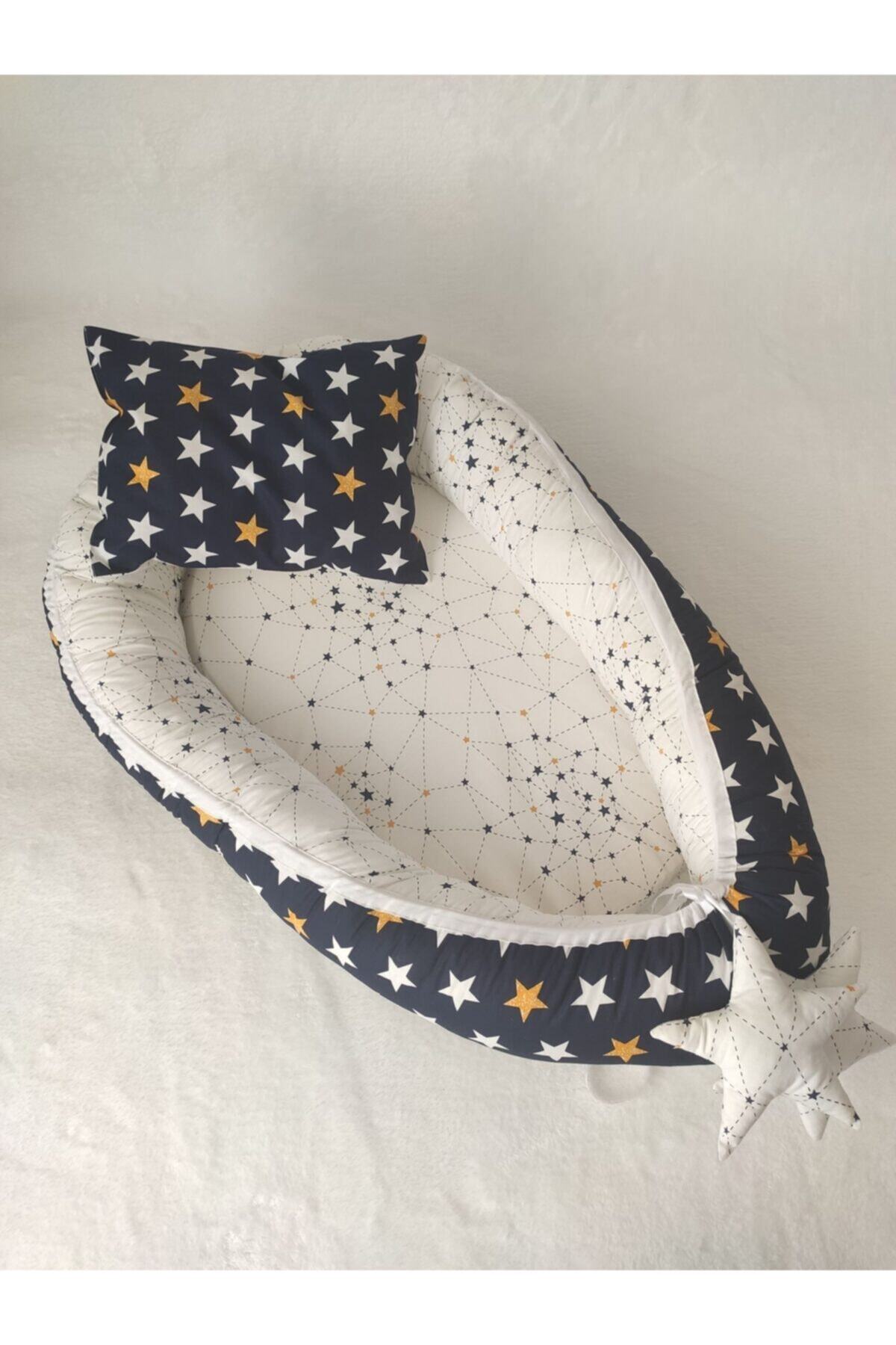BeybiNest Delüxe Sarı Lacivert Babynest Bebek Yatağı