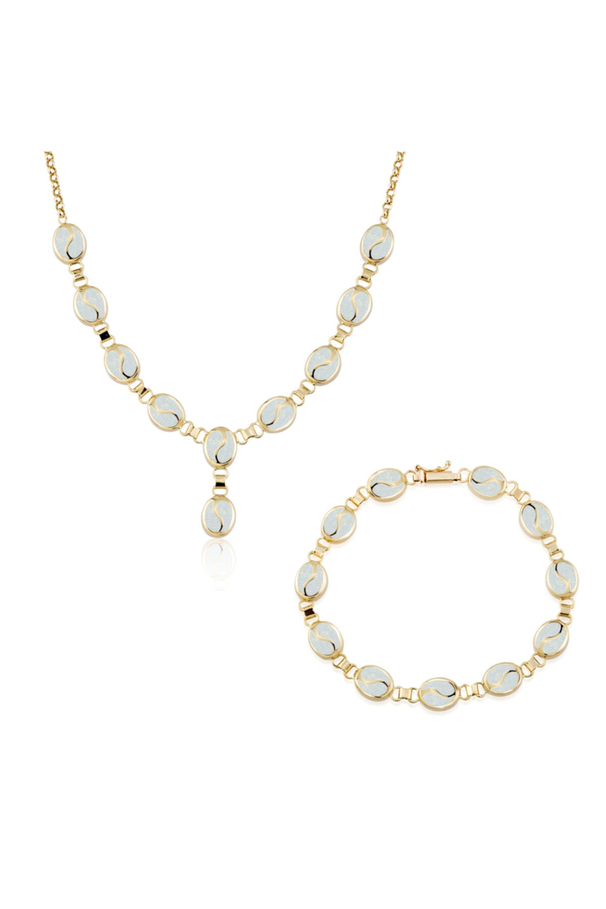 Biggold Altın S Desenli Opal Ikili Set