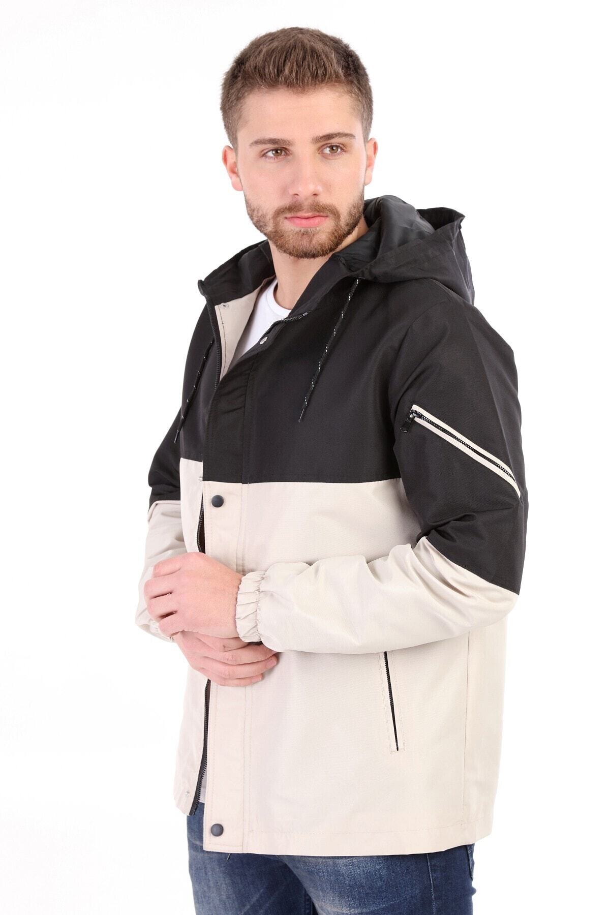 E&E Design Collection Erkek Beyaz-siyah Kapüşonlu Mevsimlik Ceket