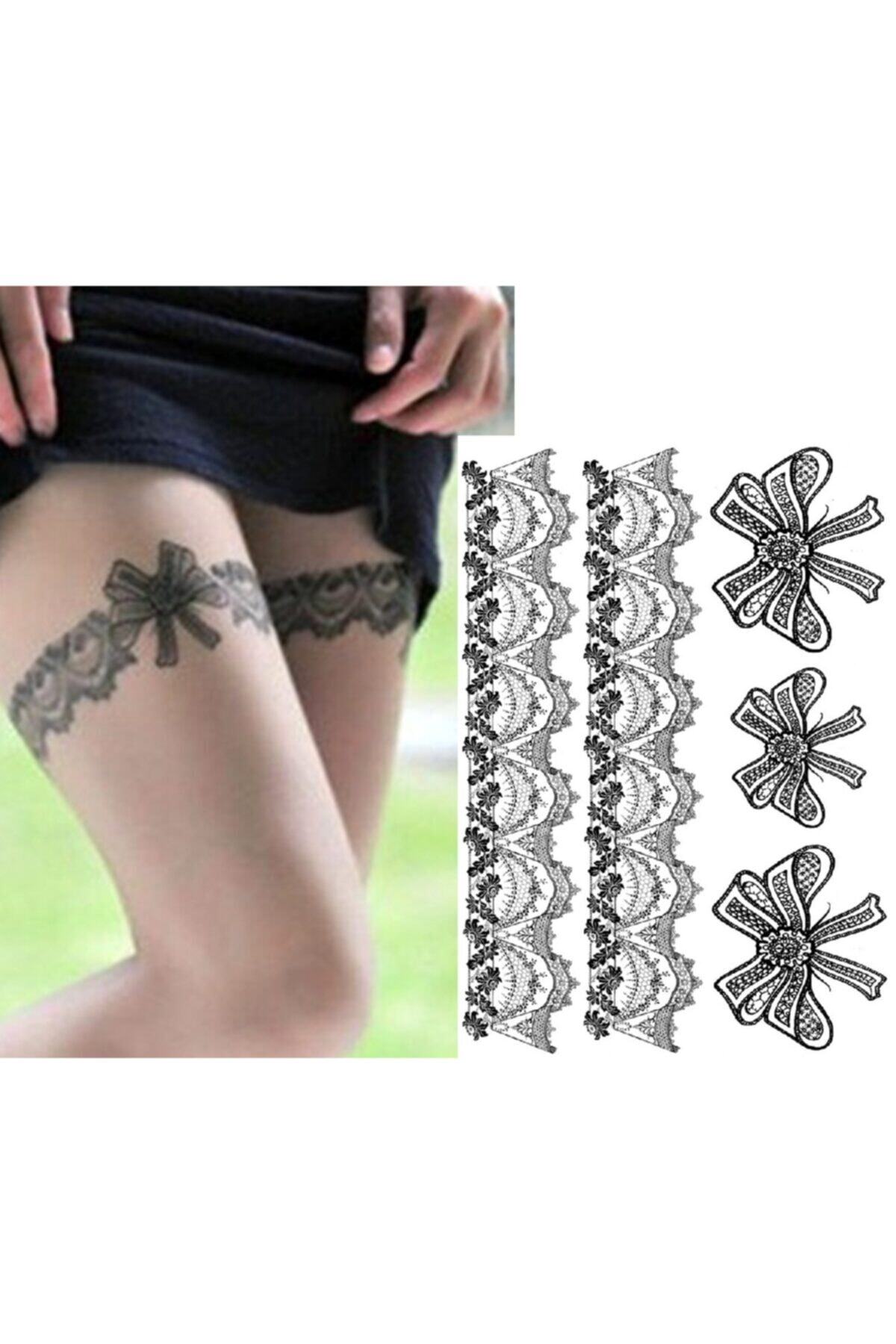 Market66 Dantel Jartiyer Geçici Dövme Kol Bacak Büyük Boy Kurdale Tattoo
