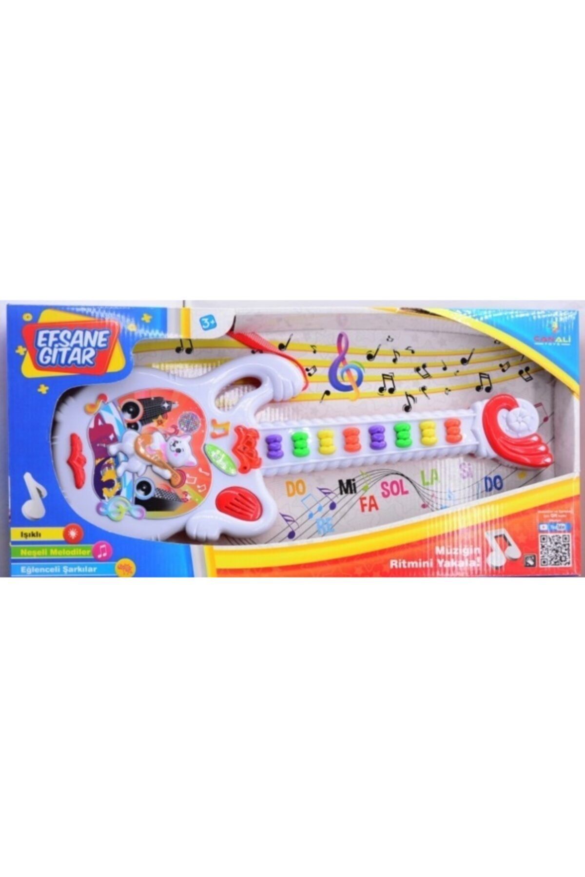Pasifik Toys Rengarenk Pilli Işıklı Sesli Melodili Şarkılı Beyaz Elektro Gitar 40 cm