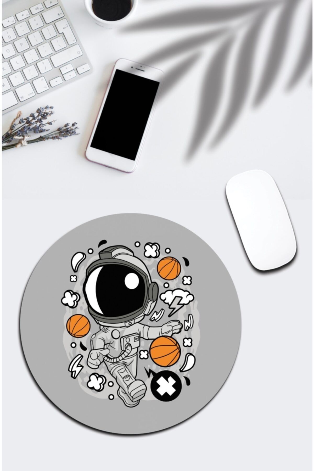 pixolog Gri Basketçi Astronot Yuvarlak Mouse Pad 890