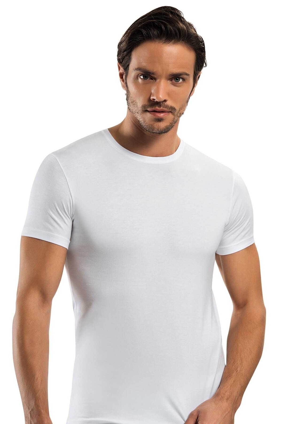 Erdem Erkek Beyaz 0 Yaka Ribana Yarım Kollu Fanila