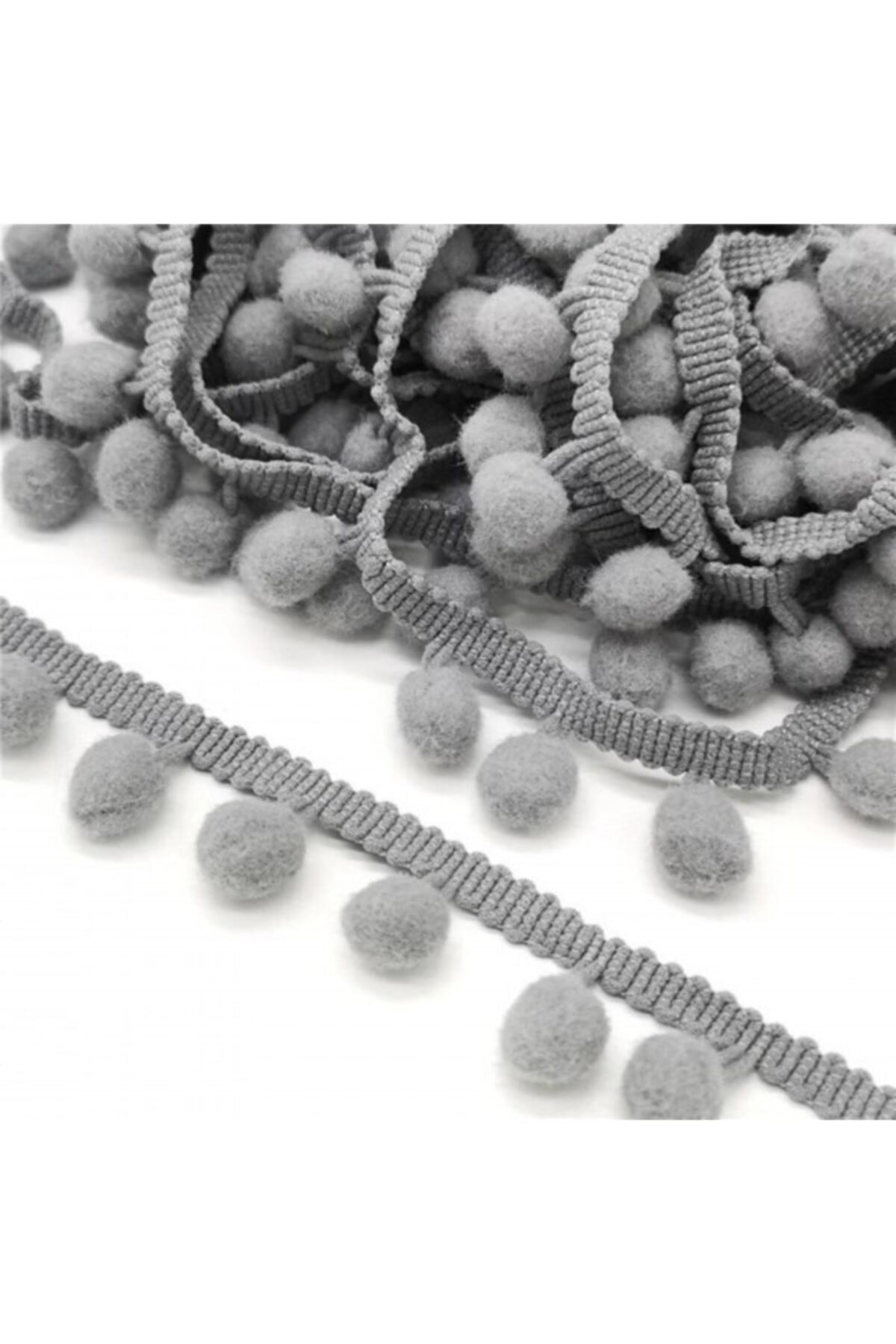 Kezban Tekstil Gri Şerit Ponpon 5 mt