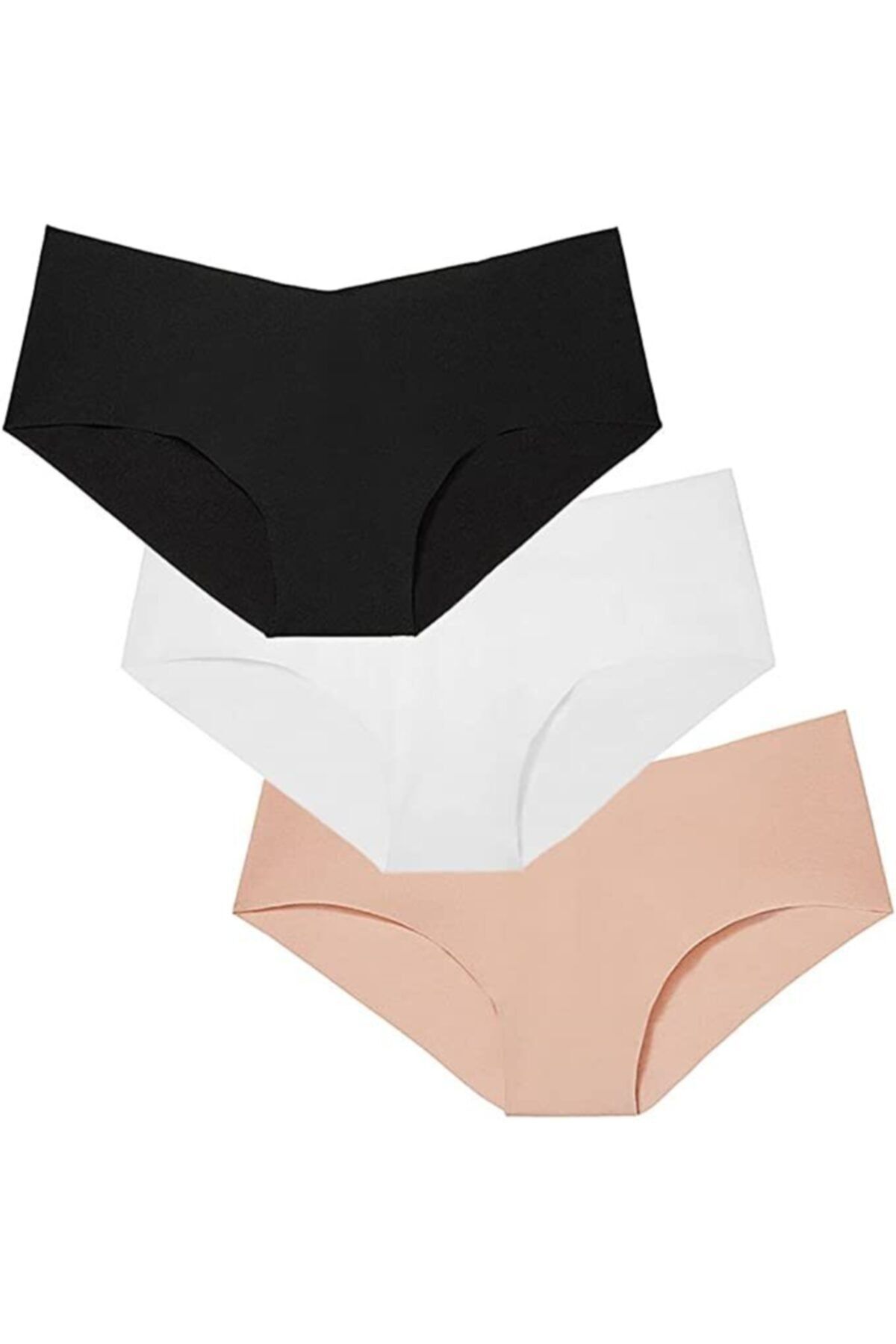NORMBODY Kadın Siyah-beyaz-ten 3lü Set İz Yapmaz Dikişsiz Slip Külot