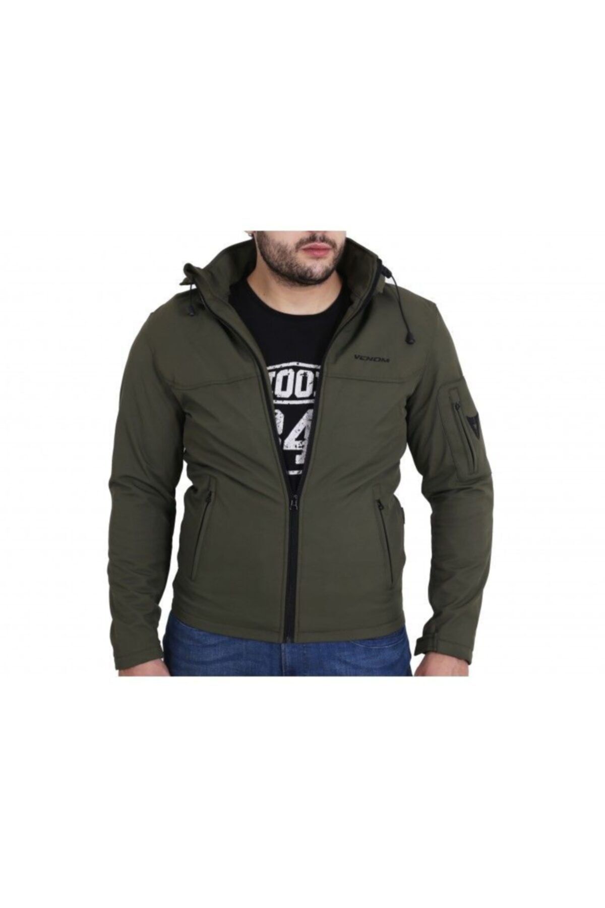 VENOM Jaws Soft Shell Korumalı Motorcu Montu - Haki Yeşil