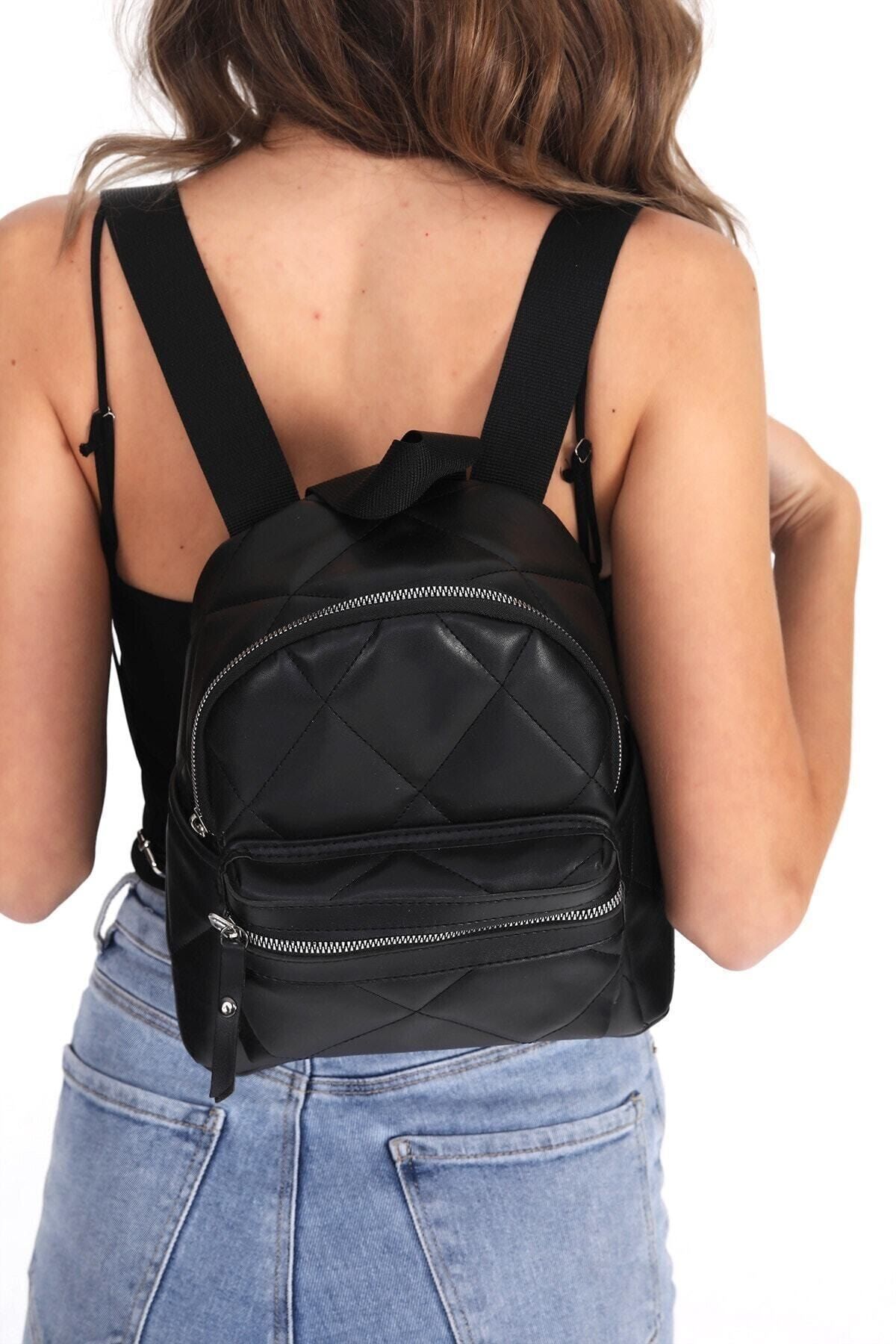 Nonamebags Kadın Siyah Kapitone Mini Sırt Çanta