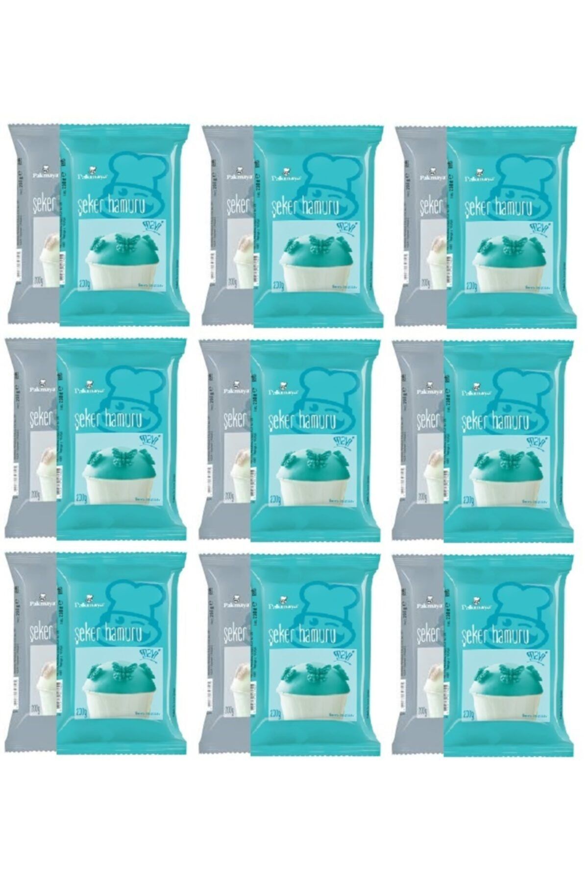Pakmaya Şeker Hamuru Beyaz 200 Gr X 9 Adet & Şeker Hamuru Mavi 200 Gr X 9 Adet