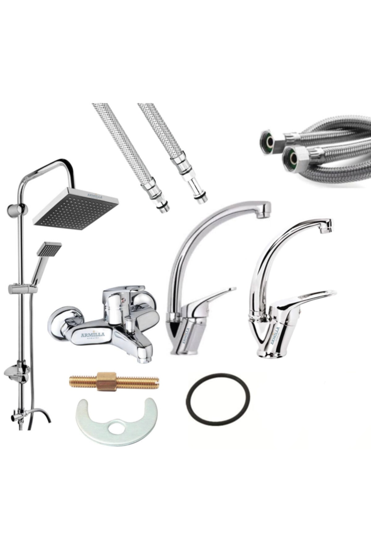 ARMİLLA ARMATÜR Armilla 4’lü Set Robot Yağmurlama Tepe Duş Seti - Banyo - Lavabo - Mutfak Eviye Musluğu Bataryası