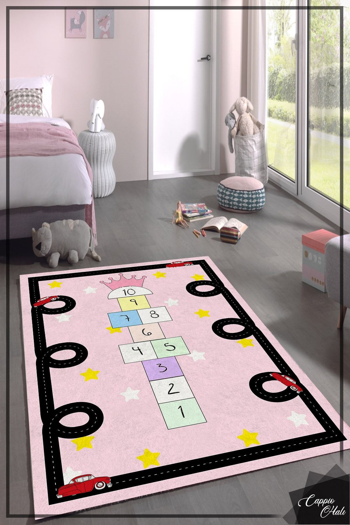 CAPPİO HALI Seksek Desenli Pembe Çocuk Odası Halısı (makinada Yıkanabilir Kaymaz Deri Taban) - Cp740