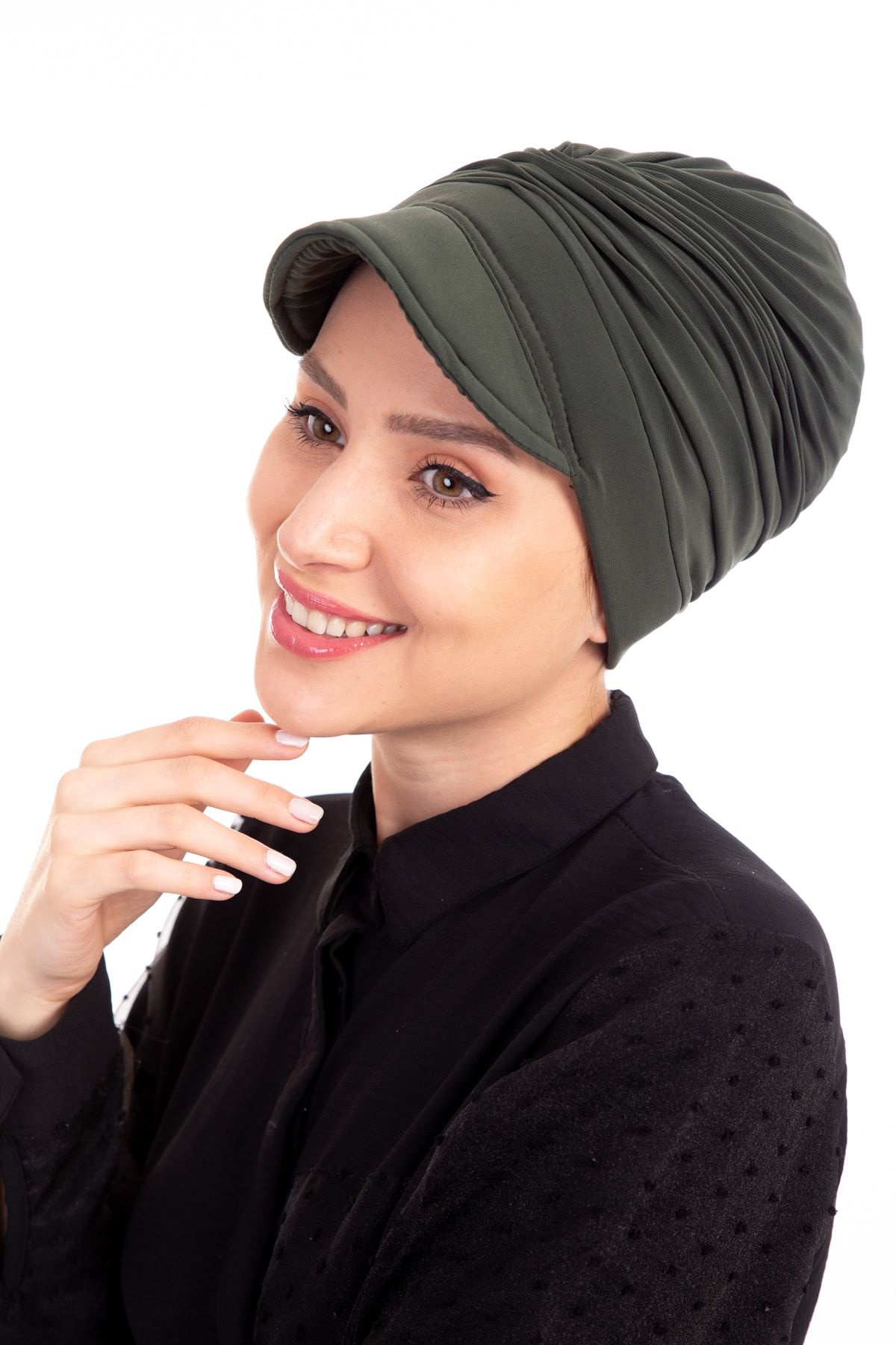 LadyColor Kadın Tesettür Bone Tokalı Şapkalı Haki