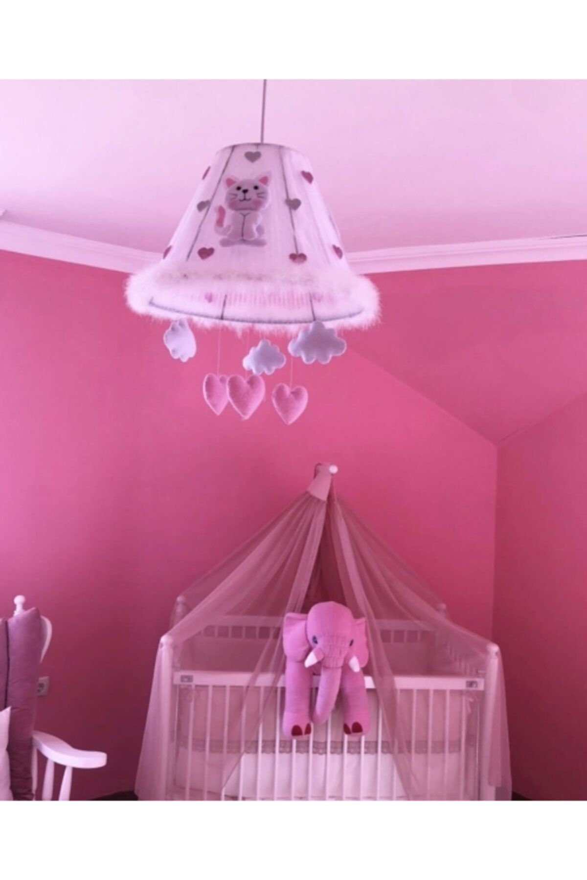 Keçeli parti hayalleri Çocuk Bebek Odası Avizesi Kedili Beyaz Pembe