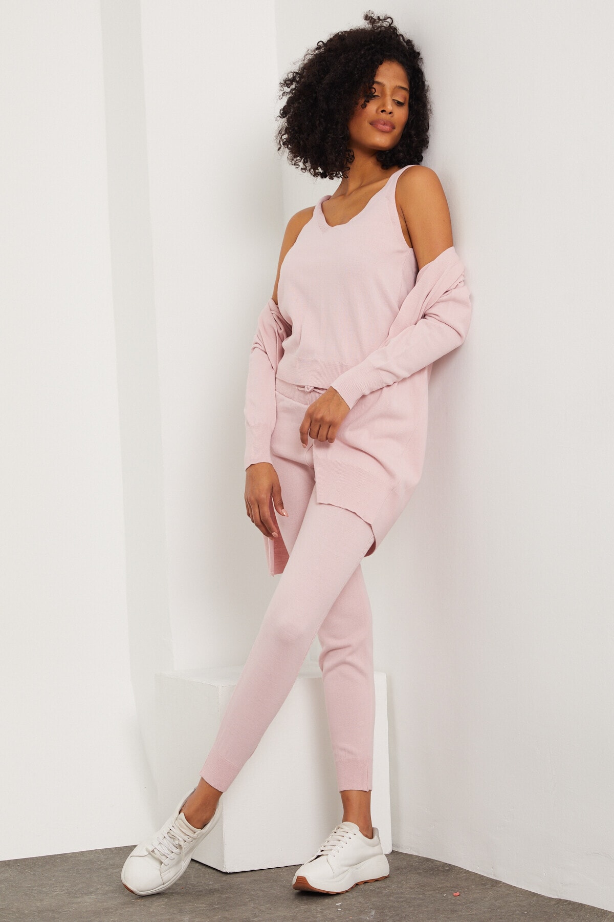 lizbarley Kadın Pembe 3lü Triko Takım Set