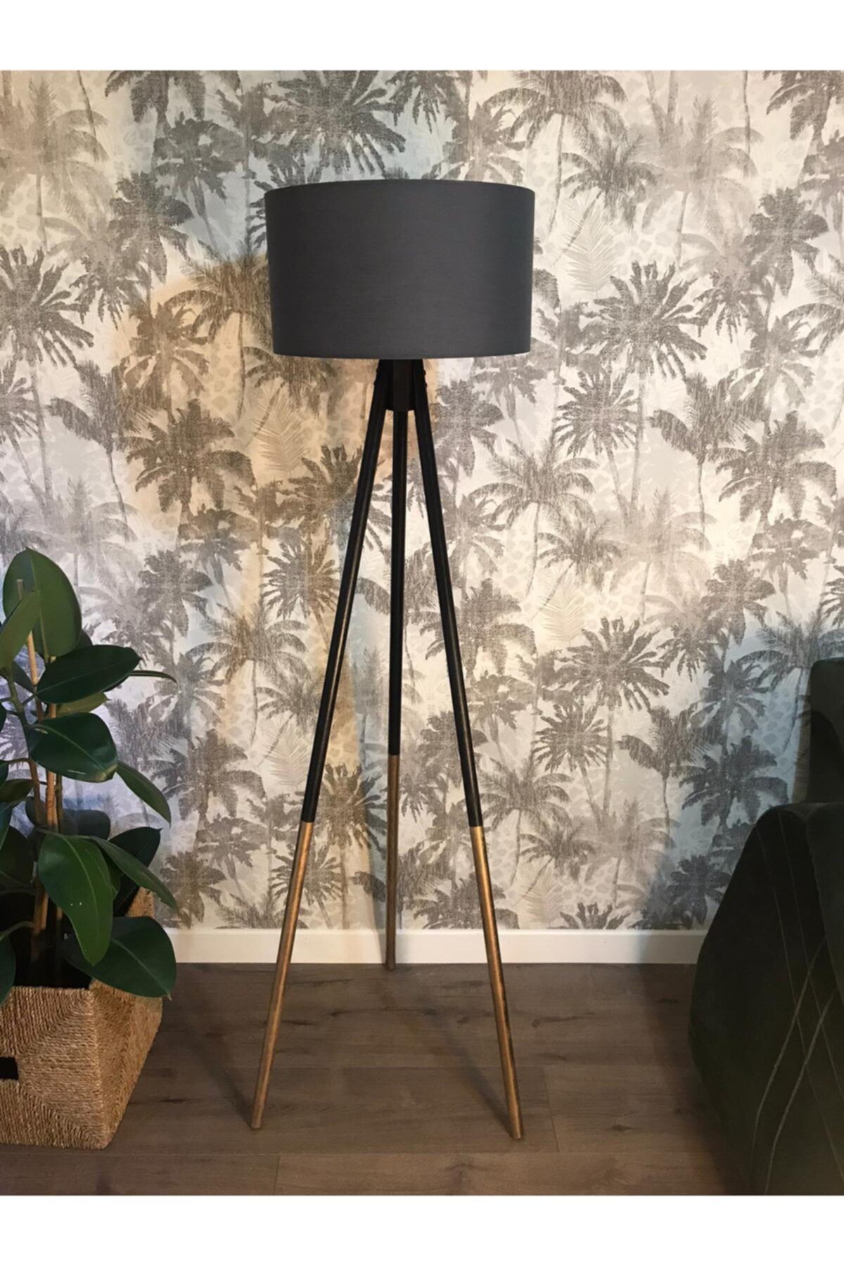 Homedit Tripod Çift Renk Lambader - Gold-siyah Ayak Lambader Antrasit Başlık