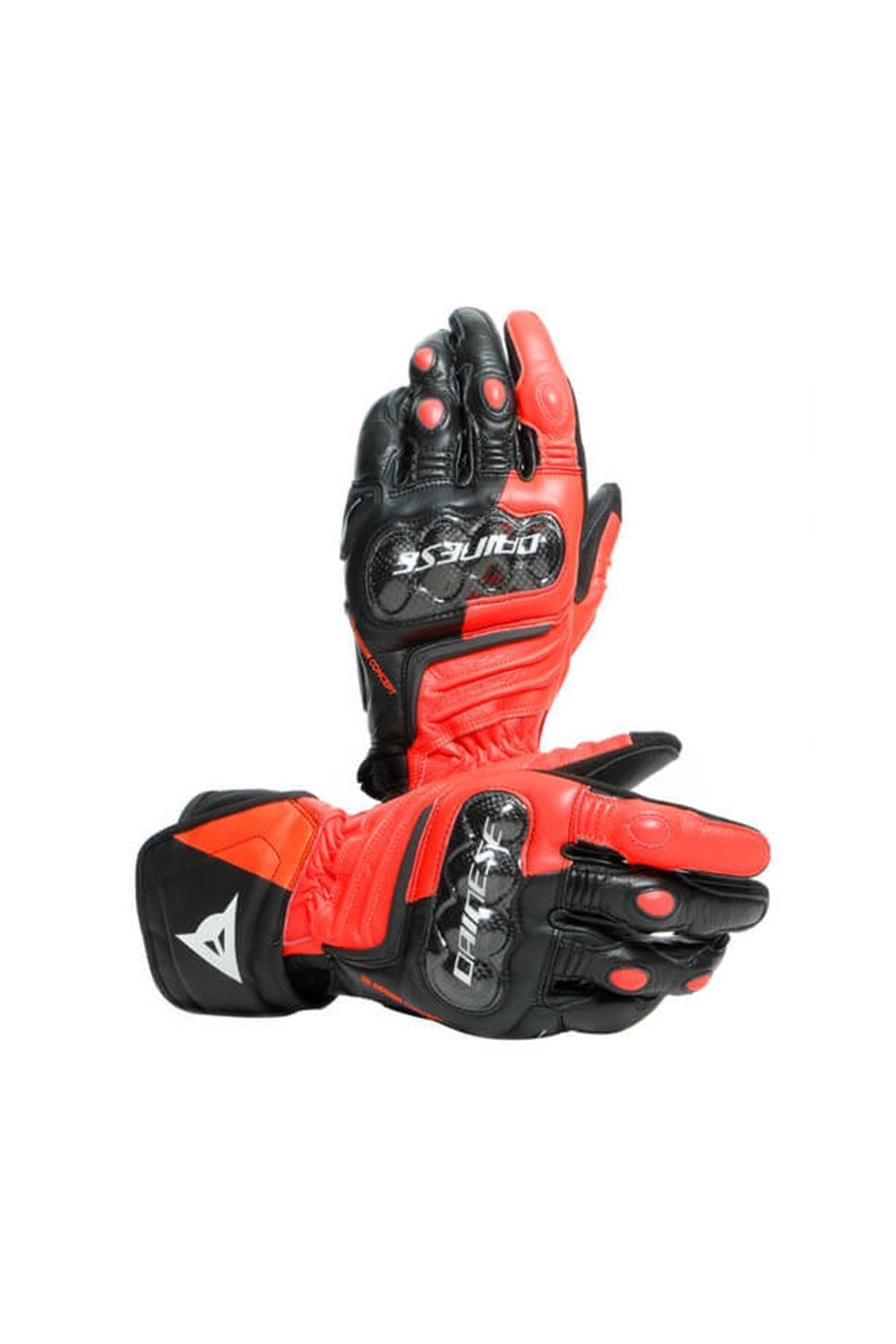 Dainese Carbon 3 Long Deri Eldiven Black Fluo Red White