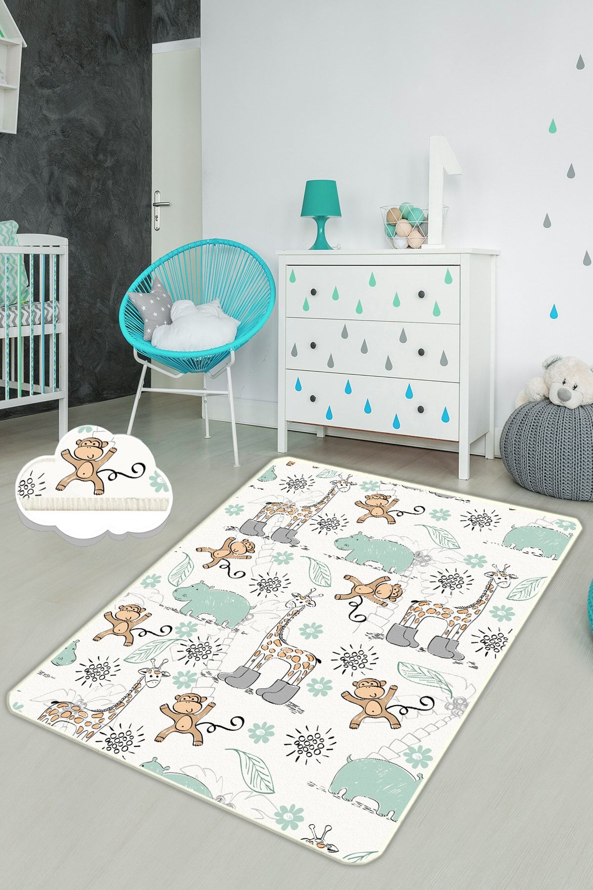 Chilai Home SWEET ANIMALS Çocuk ve Bebek Halısı Yıkanabilir ,Kaymaz Taban