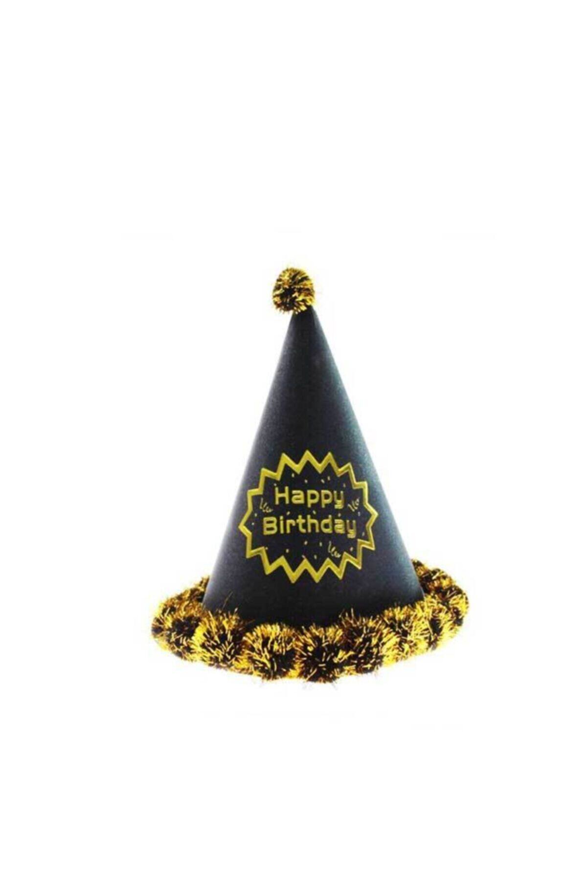 Partioutlet Siyah Simli Happy Birthday Karton Şapka Küçük 5 Adet
