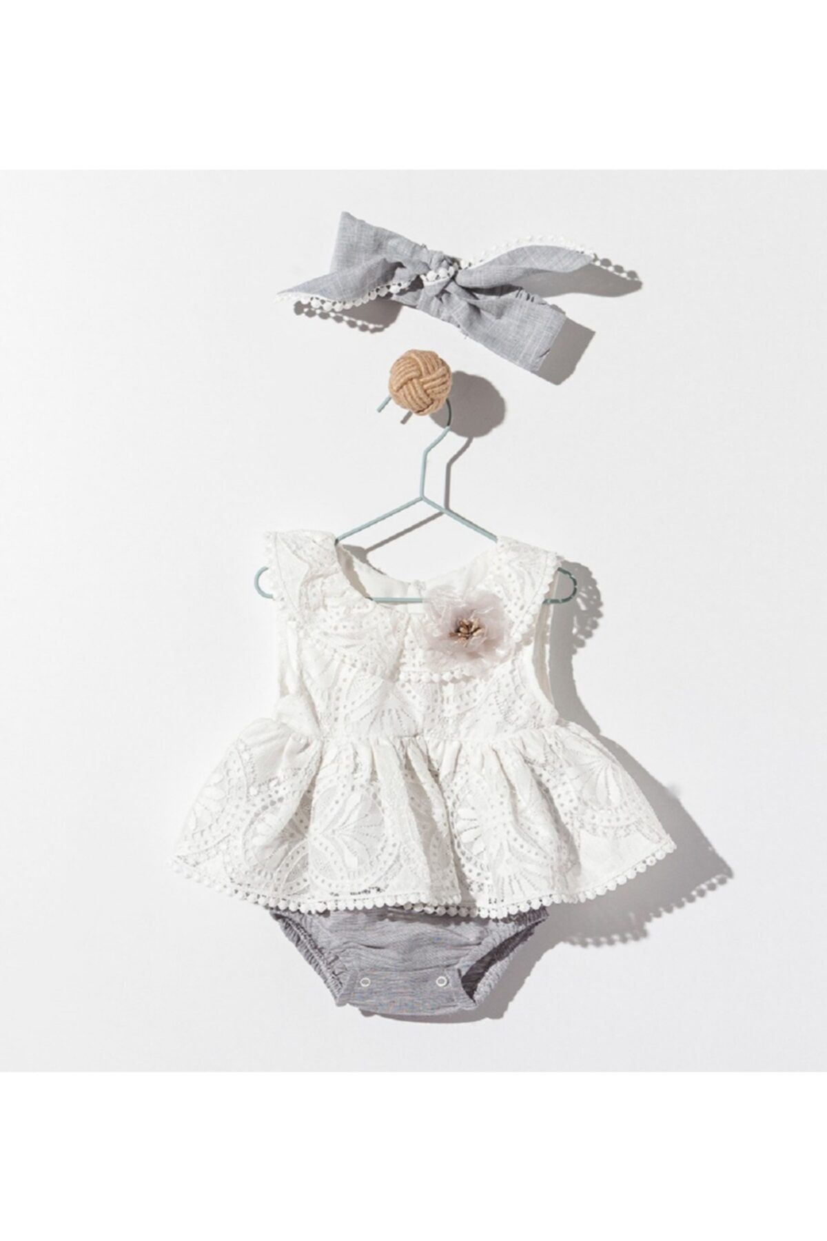 Ellies Kids Kız Bebek Beyaz Sea Side 2'li Dantelli Tulum
