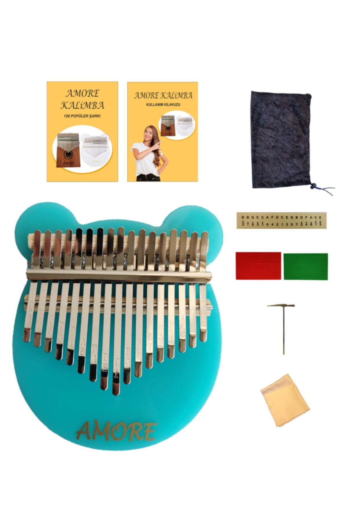 AMORE Turkuaz Akrilik Kalimba 17 Tuşlu Parmak Piyano