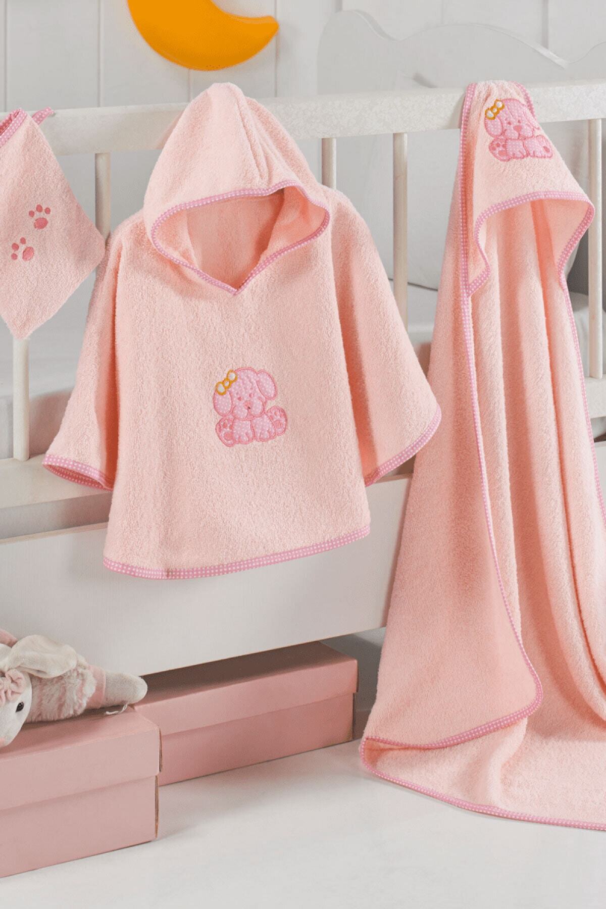 Tekstil Sepeti Bebek Bornoz Seti Pembe