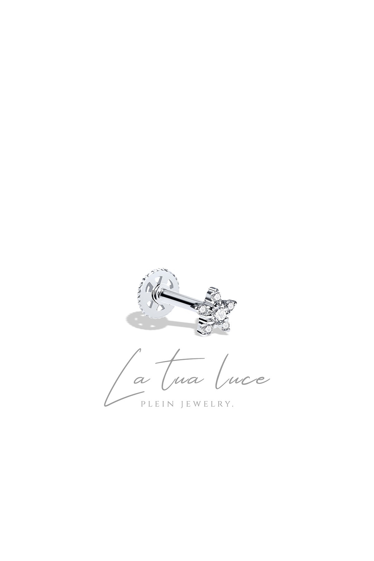 La Tua Luce Jewelry Pırlanta Taşlı Yıldız Modelli Kıkırdak Vidalı 14 Ayar Piercing