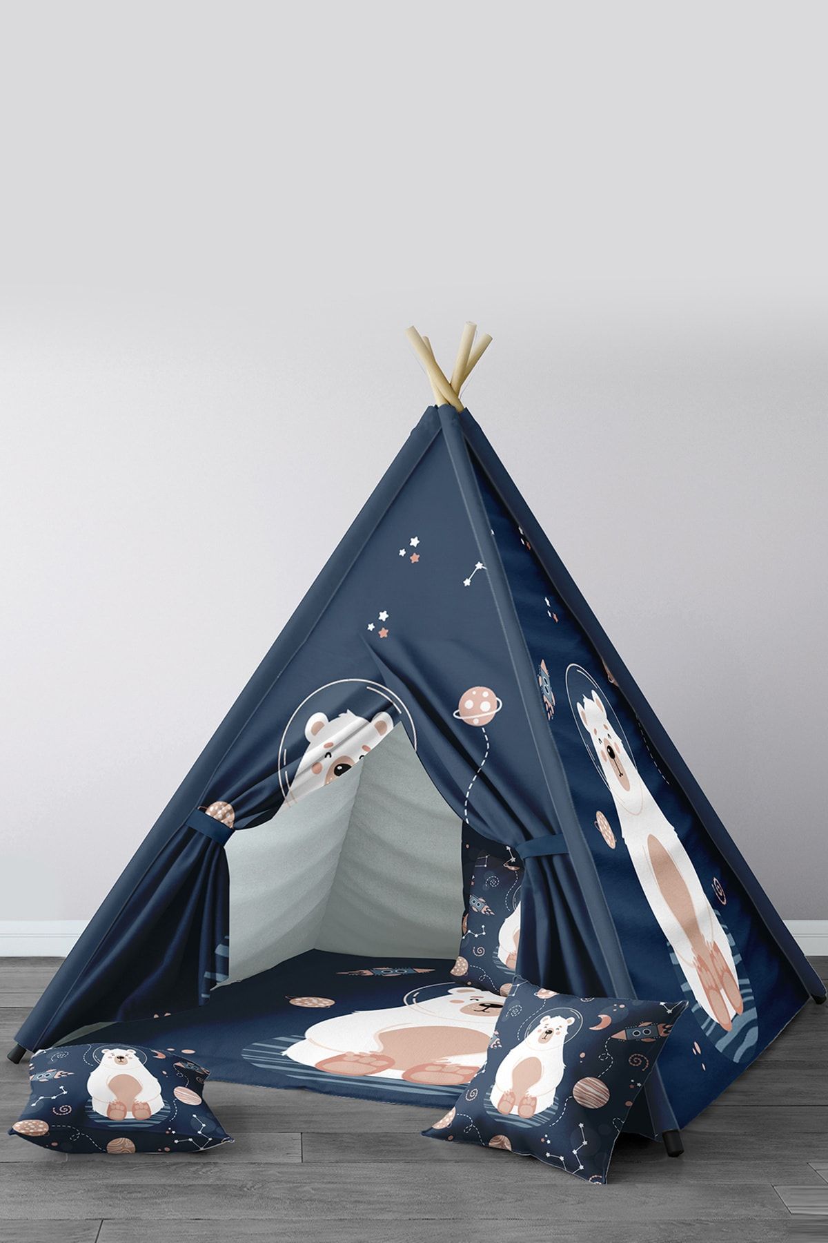 Tinybabyconcept Lacivert Kızılderili Taşınabilir Katlanabilir Oyun Çadırı 110x110 X170 cm