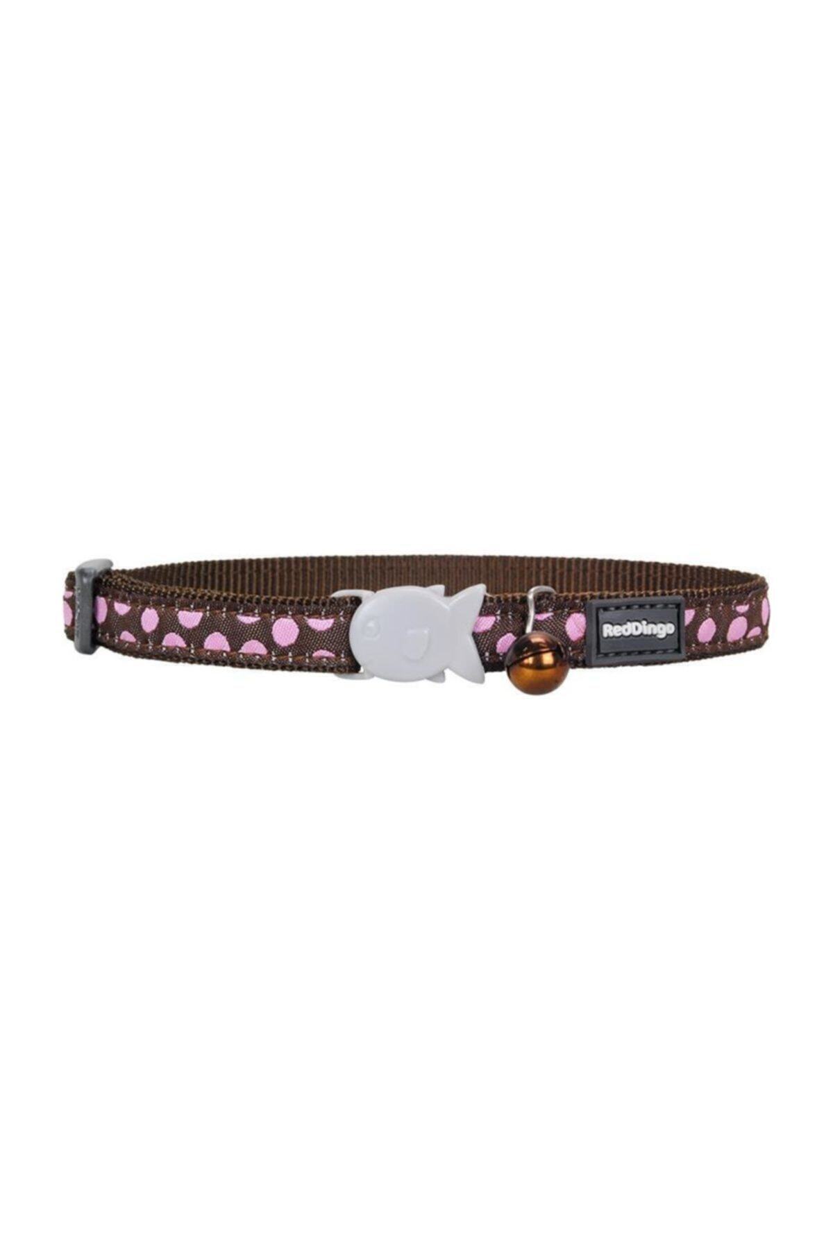 RedDingo Red Dingo Kahverengi Uzerine Pembe Benekli Kedi Boyun Tasmasi 12 Mm