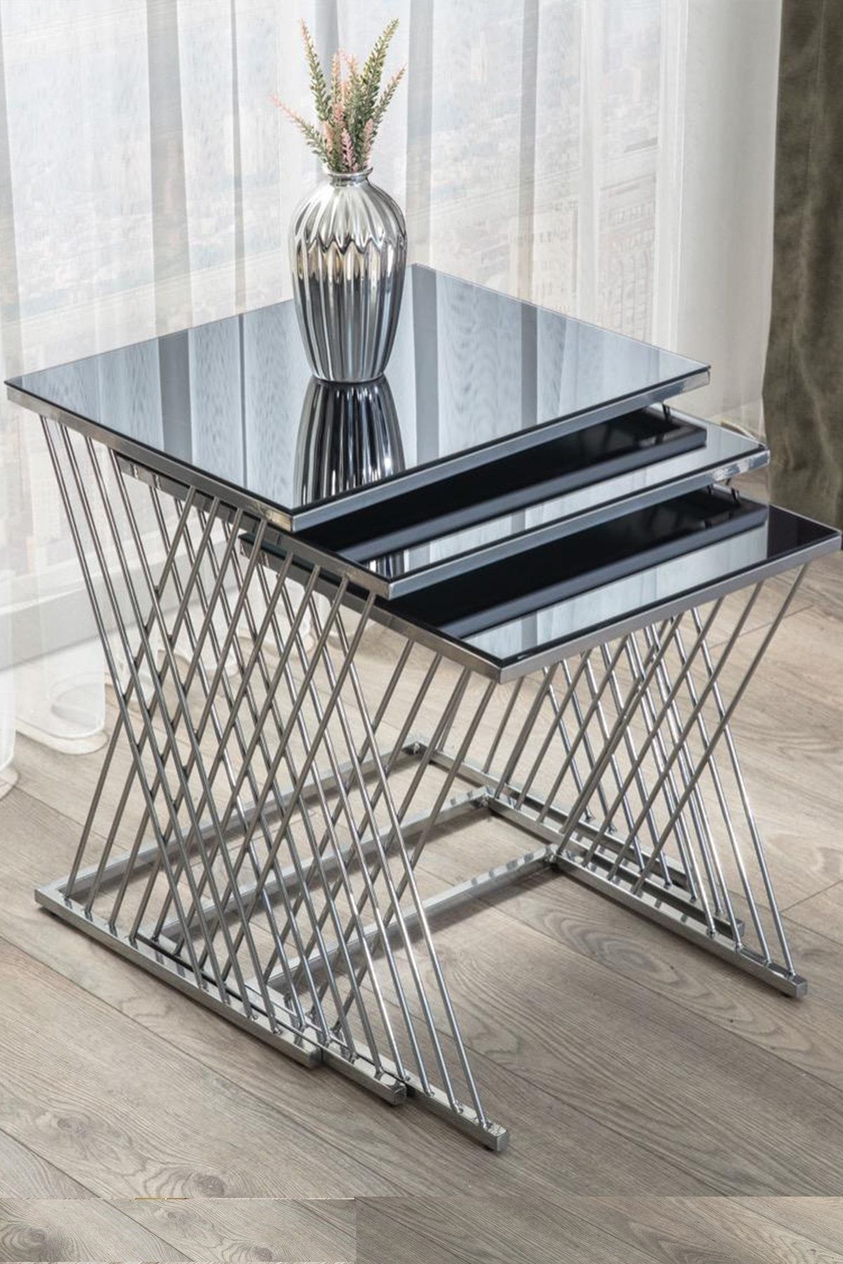 Sawoli Mobilya Diamond Metal Ayak Aynalı Gümüş Zigon Sehpa