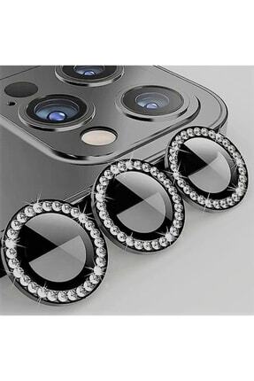 Iphone 12 Pro Max Uyumlu Lens Taşları Parlak Siyah Çerveli Elit Kamera Korumalı Image 0