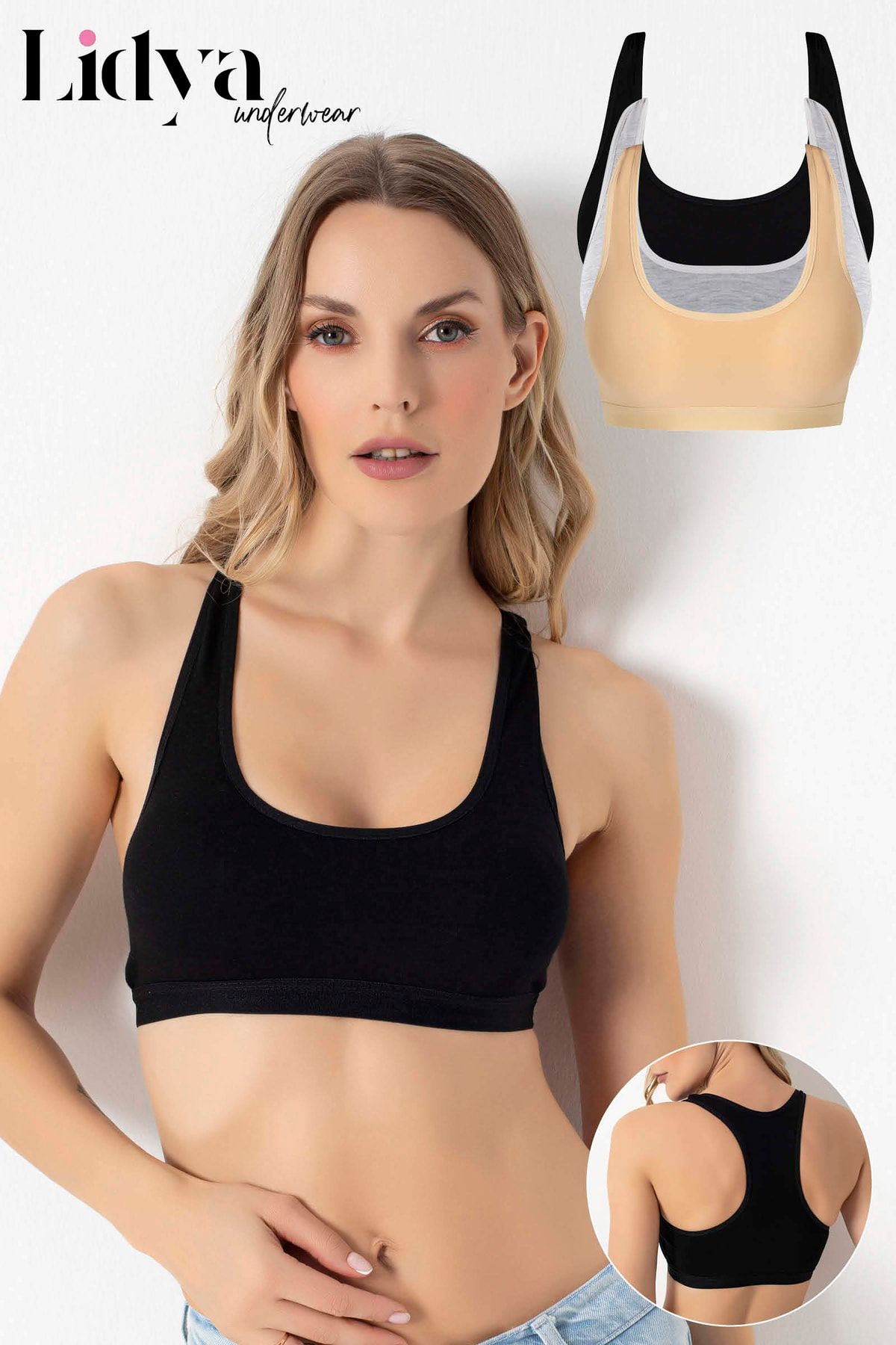 ld lidya underwear Women's Sports Bra Colorful Pack of 3 Wide Straps with  Removable Pads 7058 - Trendyol