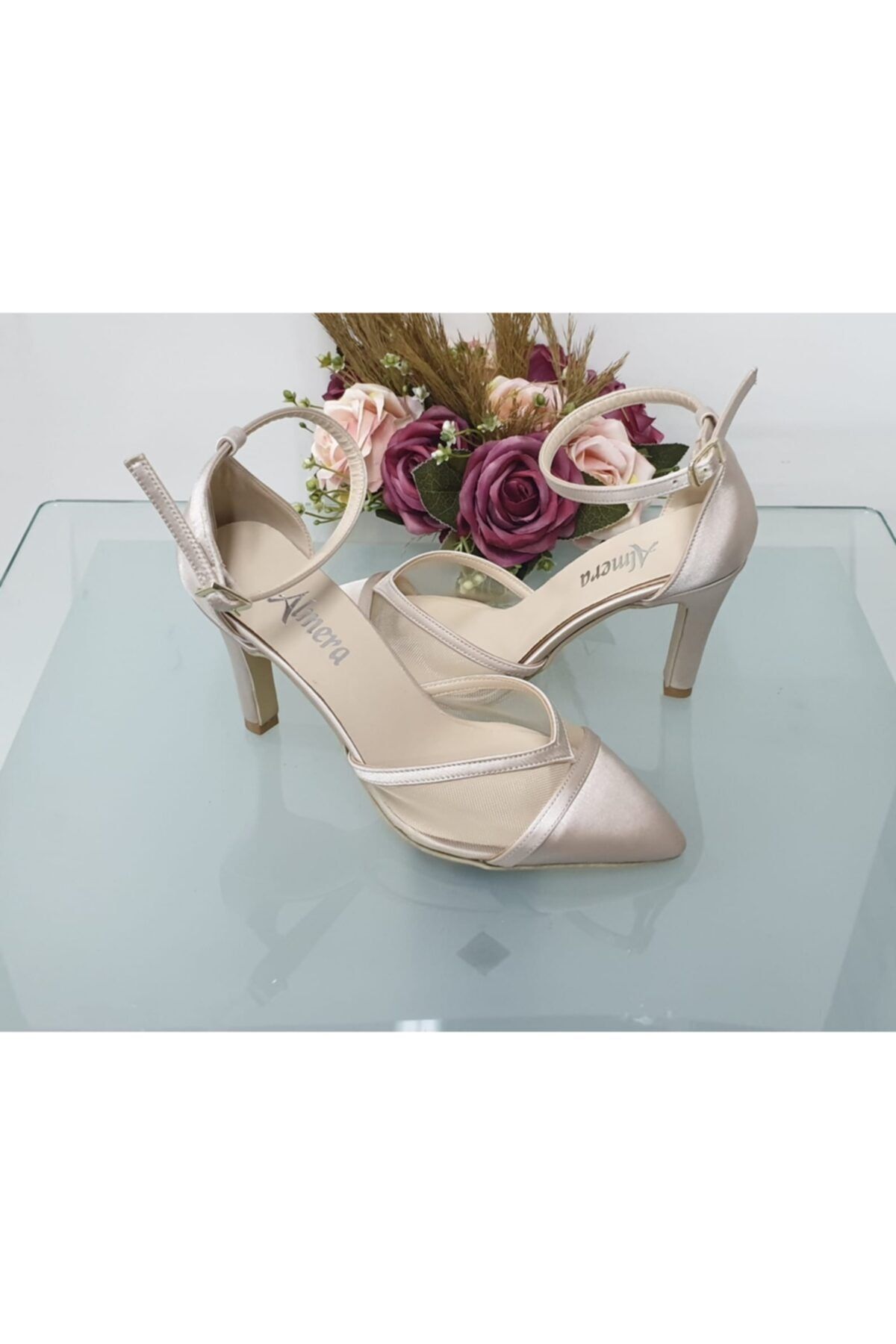 Almera's Shoes Kadın Ten Saten Sivri Topuklu Stiletto Abiye Ayakkabı Almeras001