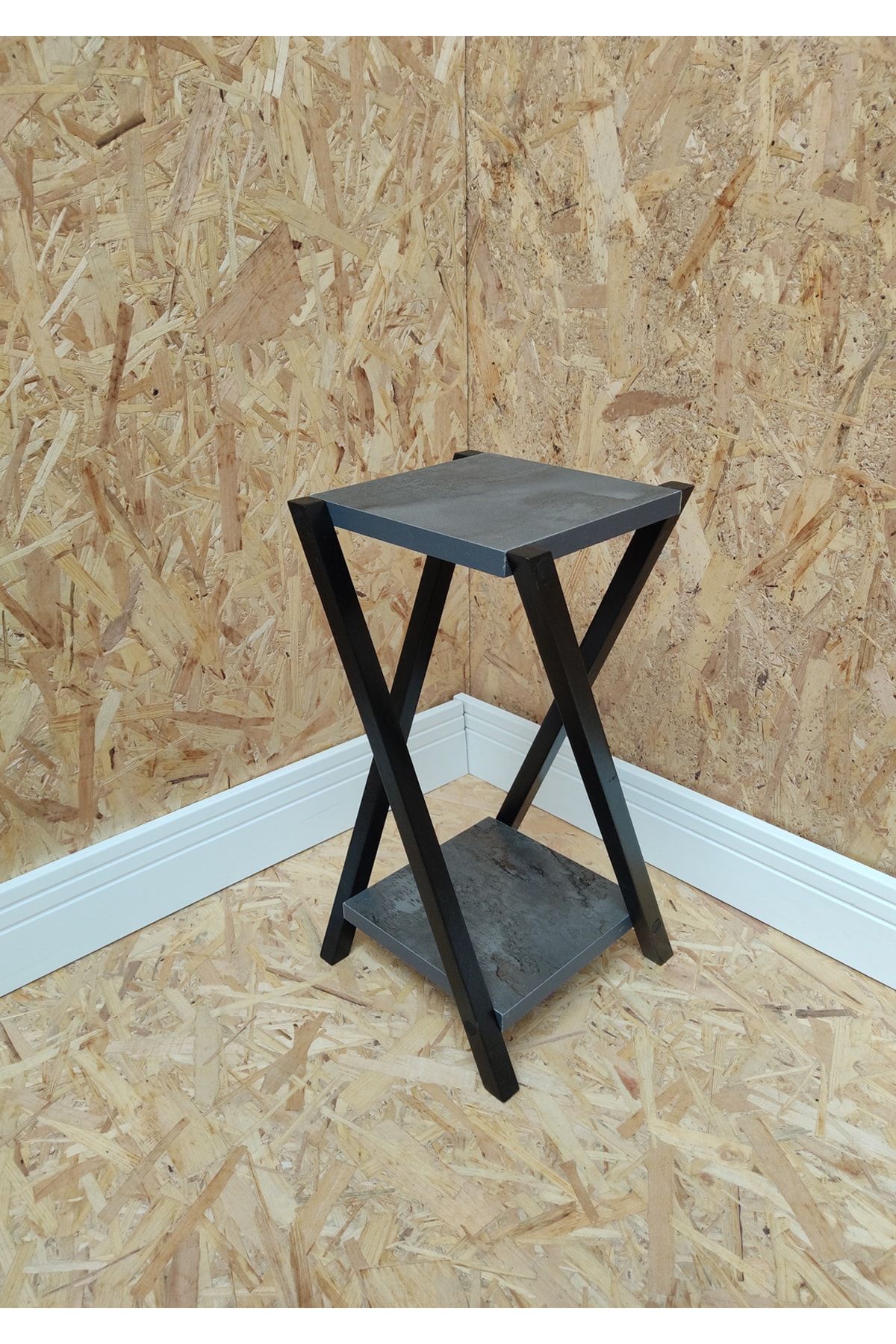 zeo wood design Siyah Dekoratif Sehpa Çiçeklik