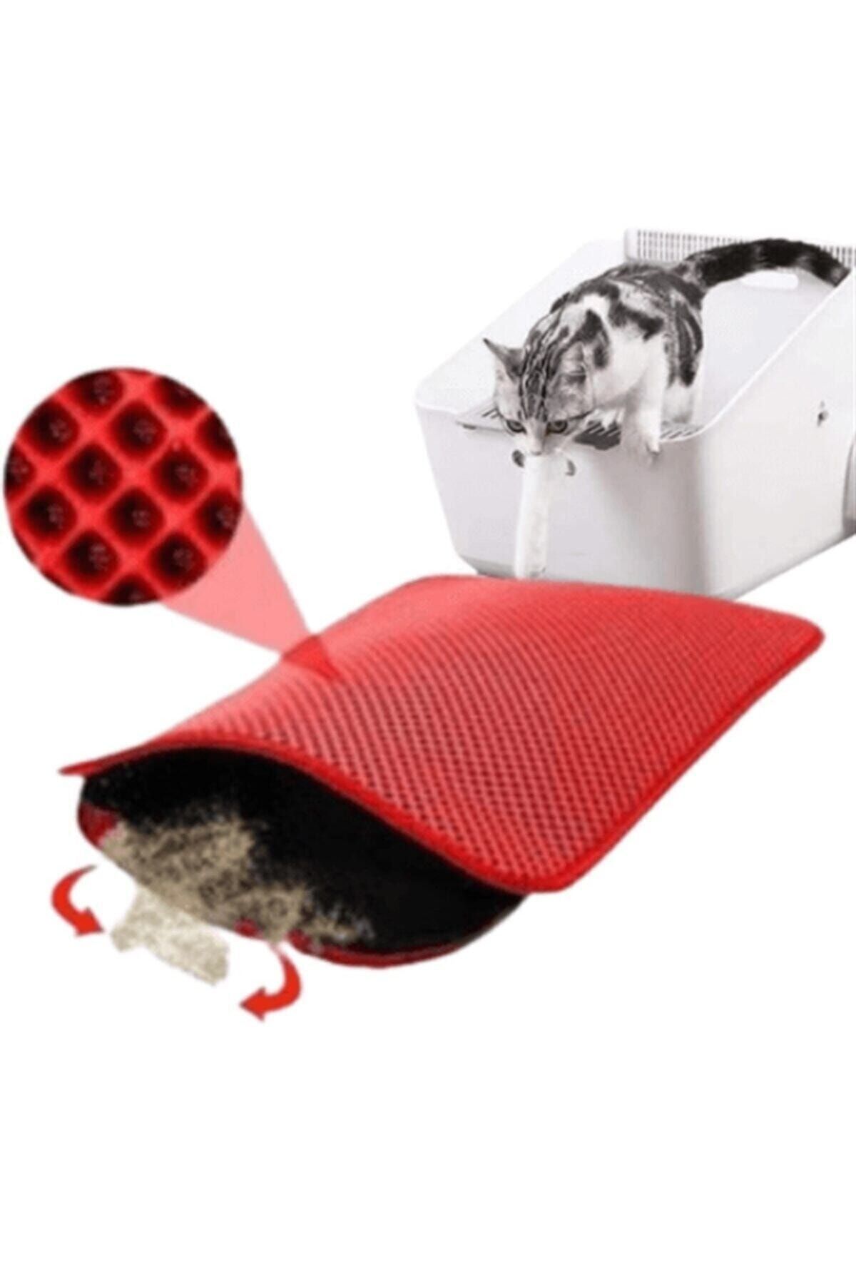 BYPET Elekli Kedi Tuvalet Önü Paspası 60x45cm Kırmızı