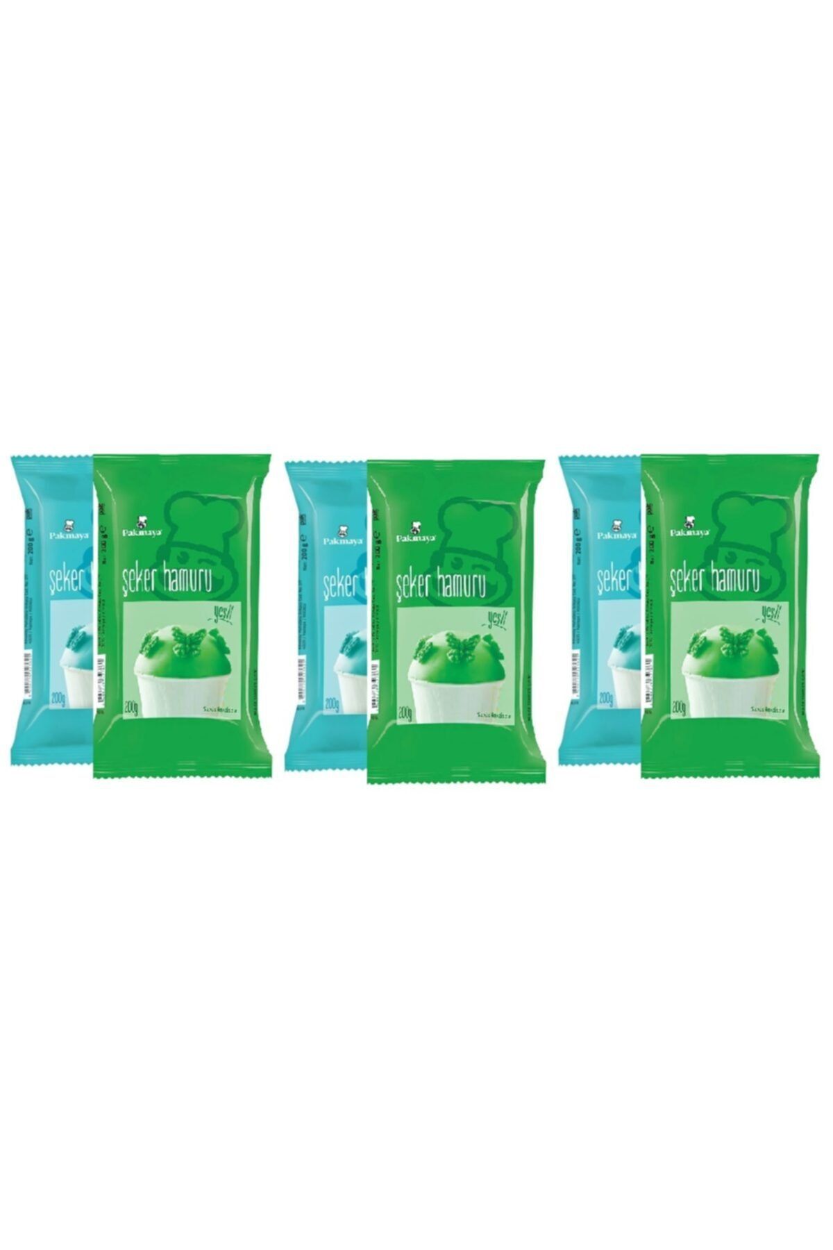 Pakmaya Şeker Hamuru Mavi 200 Gr X 3 Adet & Şeker Hamuru Yeşil 200 Gr X 3 Adet
