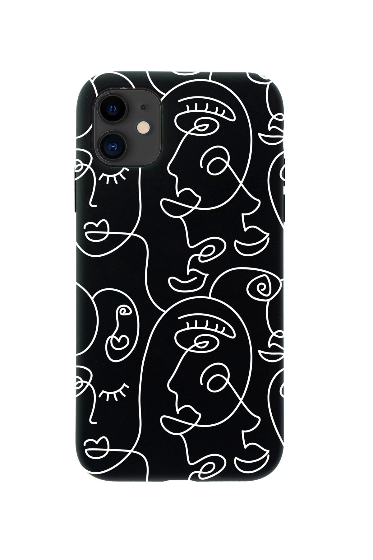 mooodcase Iphone 12 Face Art Premium Siyah Lansman Silikonlu Kılıf