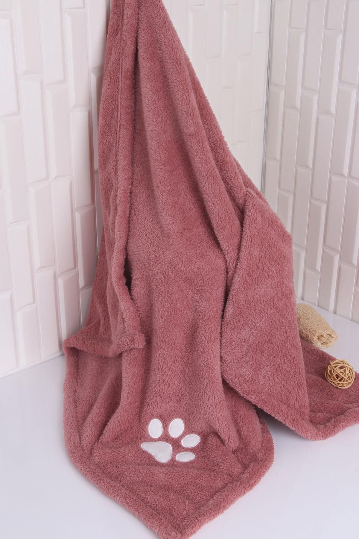 Baveno Evcil Hayvan Kedi/köpek Kurulama Havlusu Pati Nakışlı Gül Kurusu