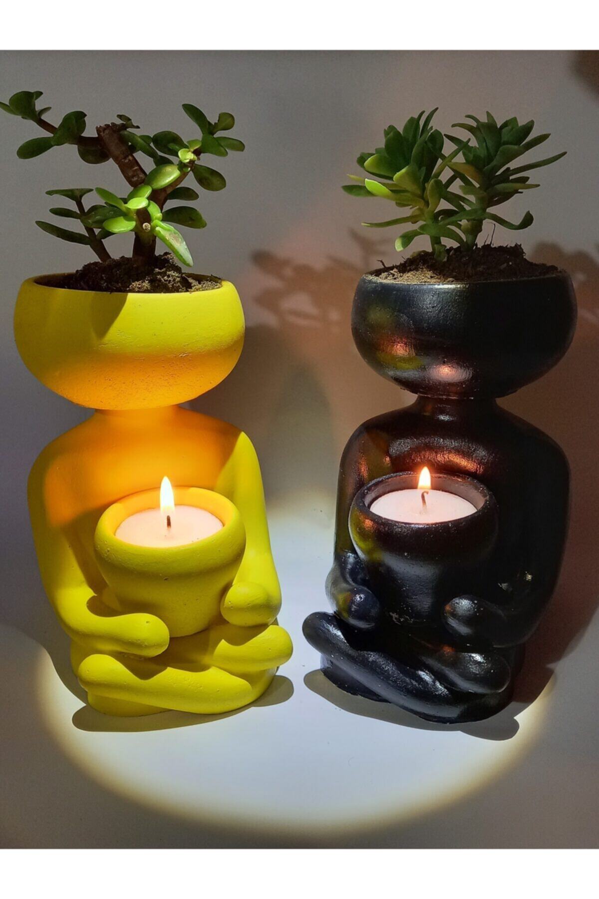 pelikan sanat Siyah Yoga Sukulent Saksısı 2'li Set