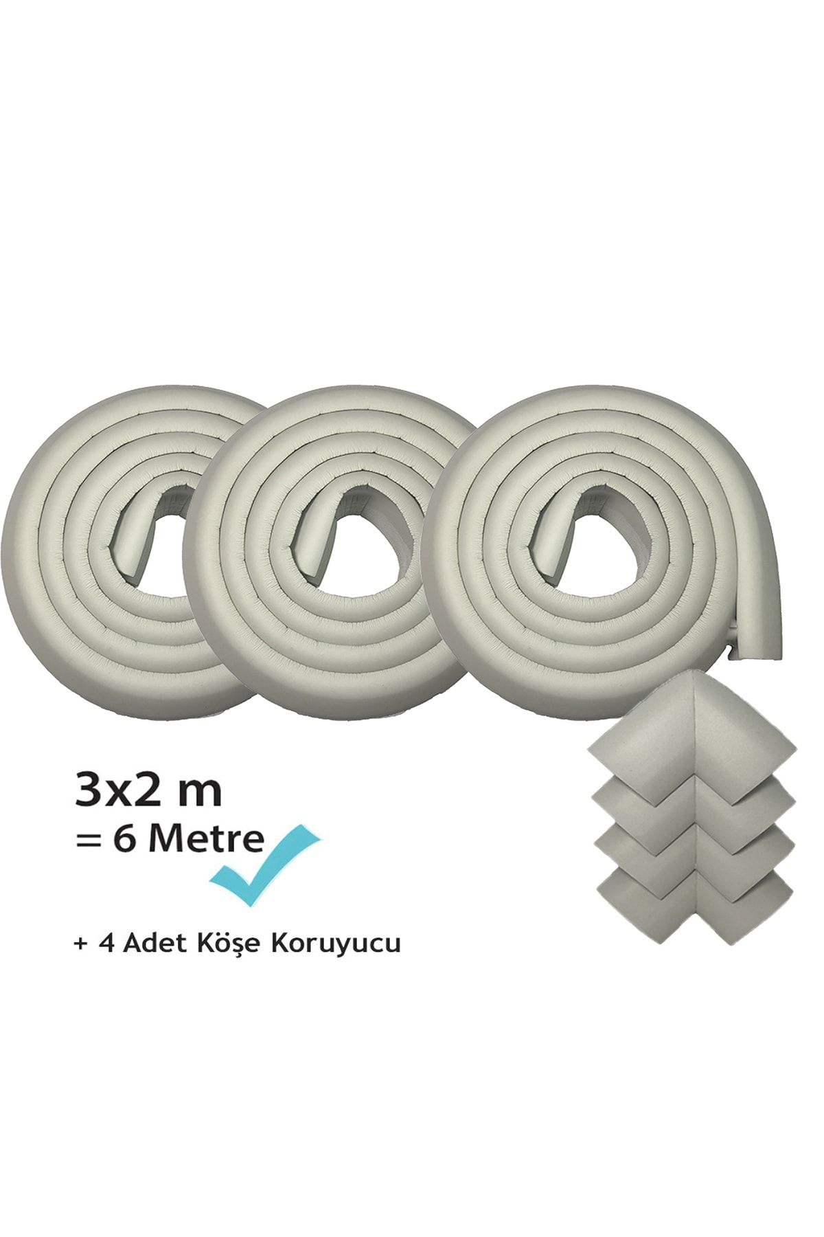 Evokids (6 Metre Kenar + 4 Adet Köşe) Gri Kauçuk Kenar Koruyucu
