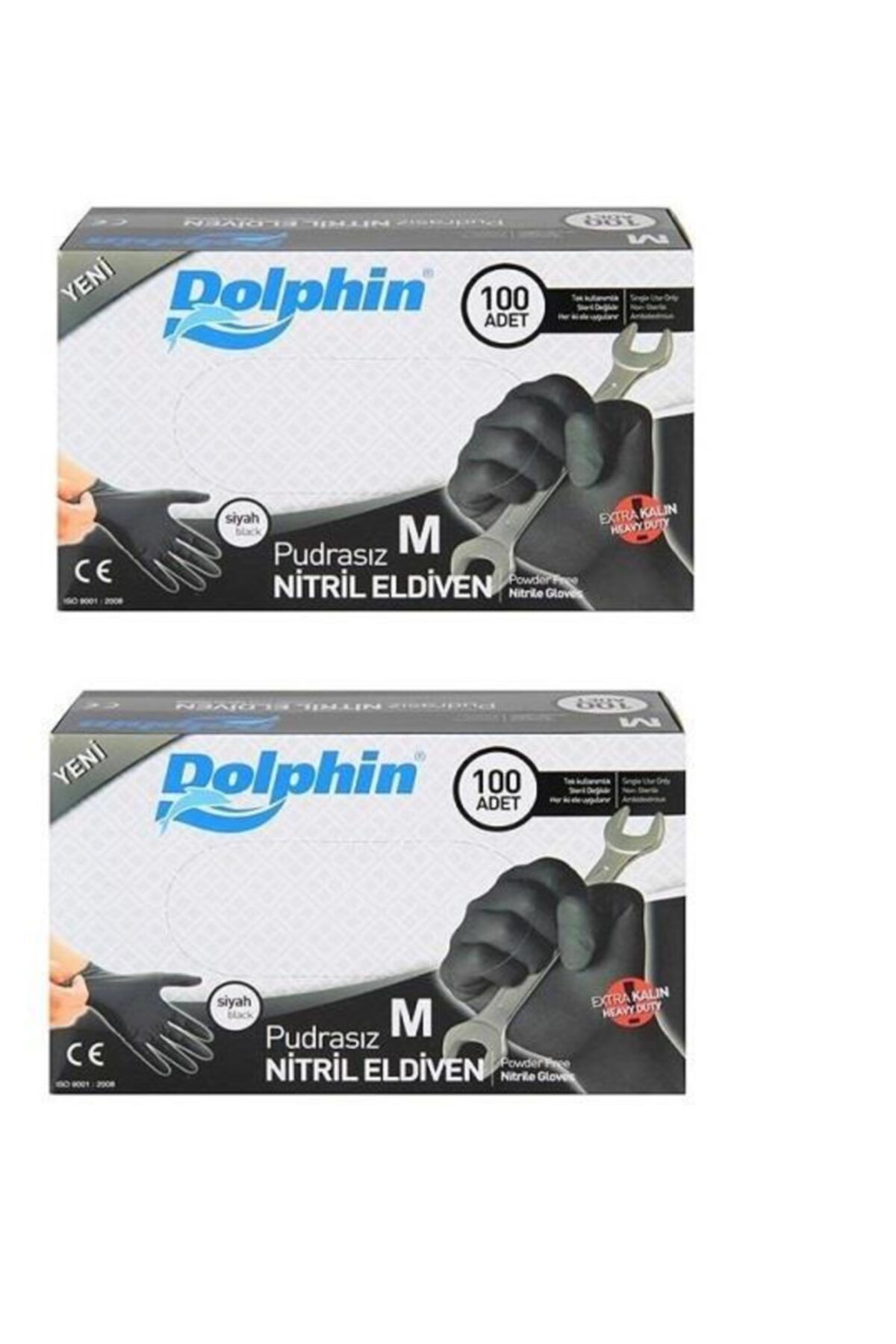 Dolphin Nitril Eldiven Pudrasız Siyah Medium Extra Kalın X 2 Paket