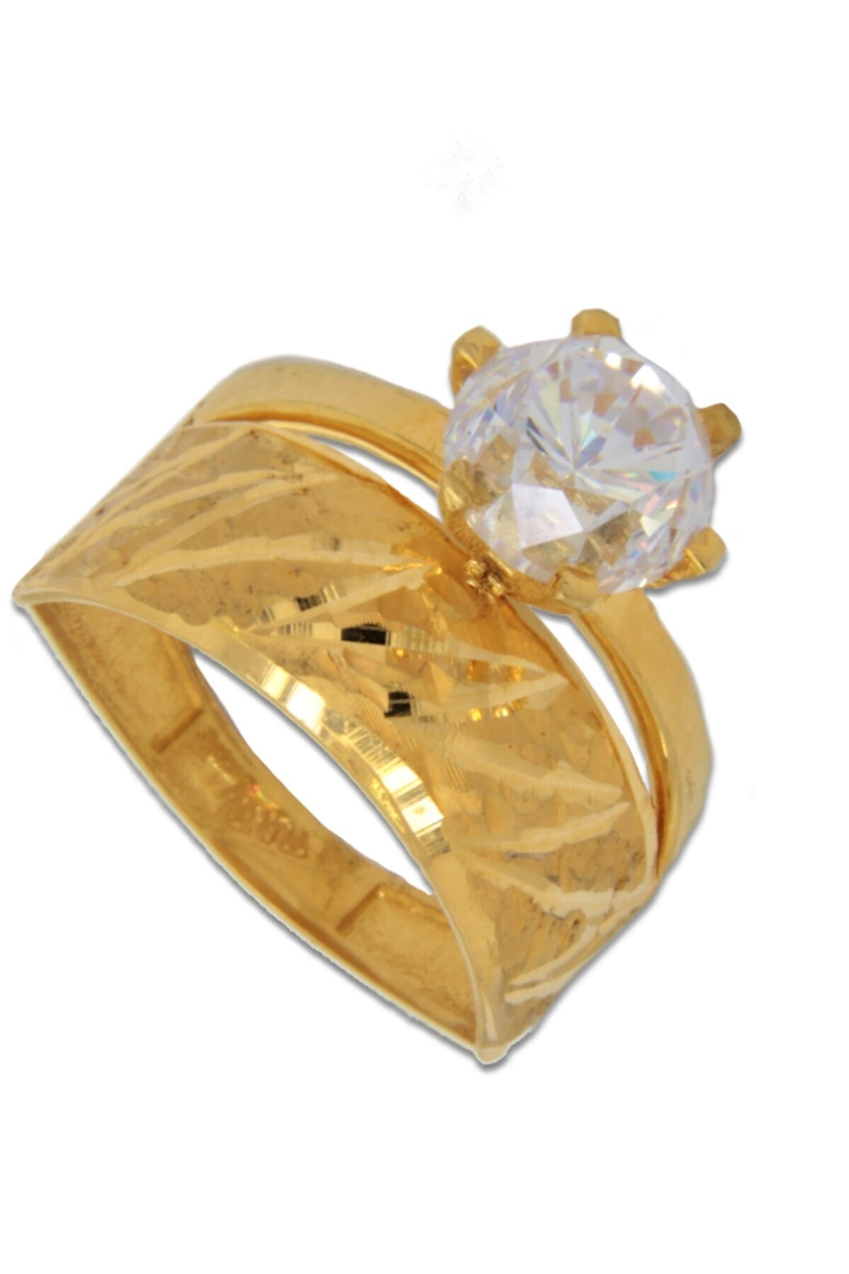 CiGOLD 22 Ayar Alyanslı Tektaş Yüzük 18k1yzk0501001326