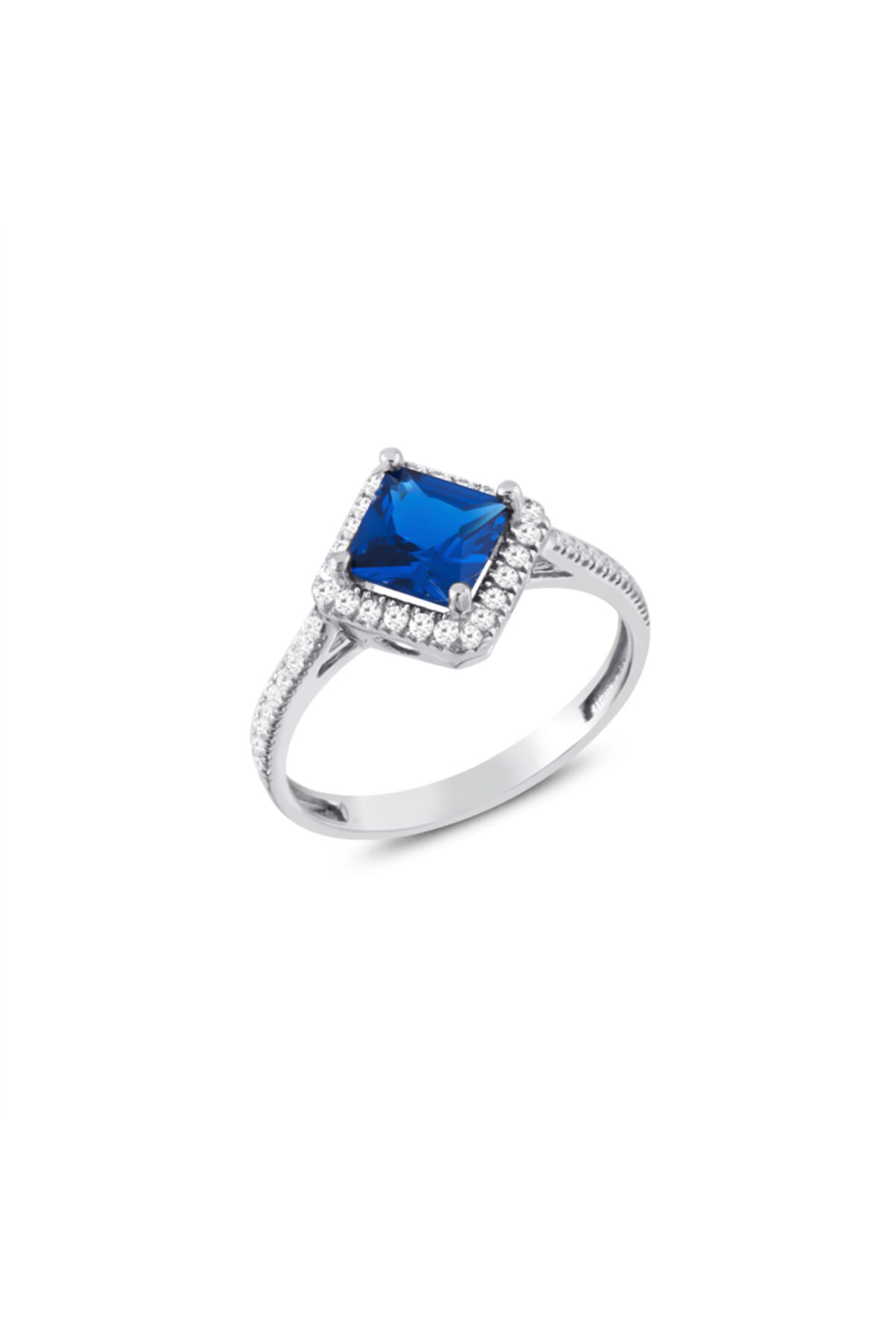 Pella Kuyumculuk Kadın Swarovski Taşlı Mavi Renkli Dörtgen Yüzük