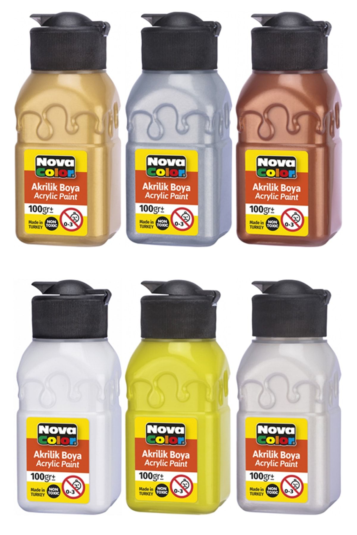 Nova Color Şişe Akrilik Boya 100 Ml Metalik Seti